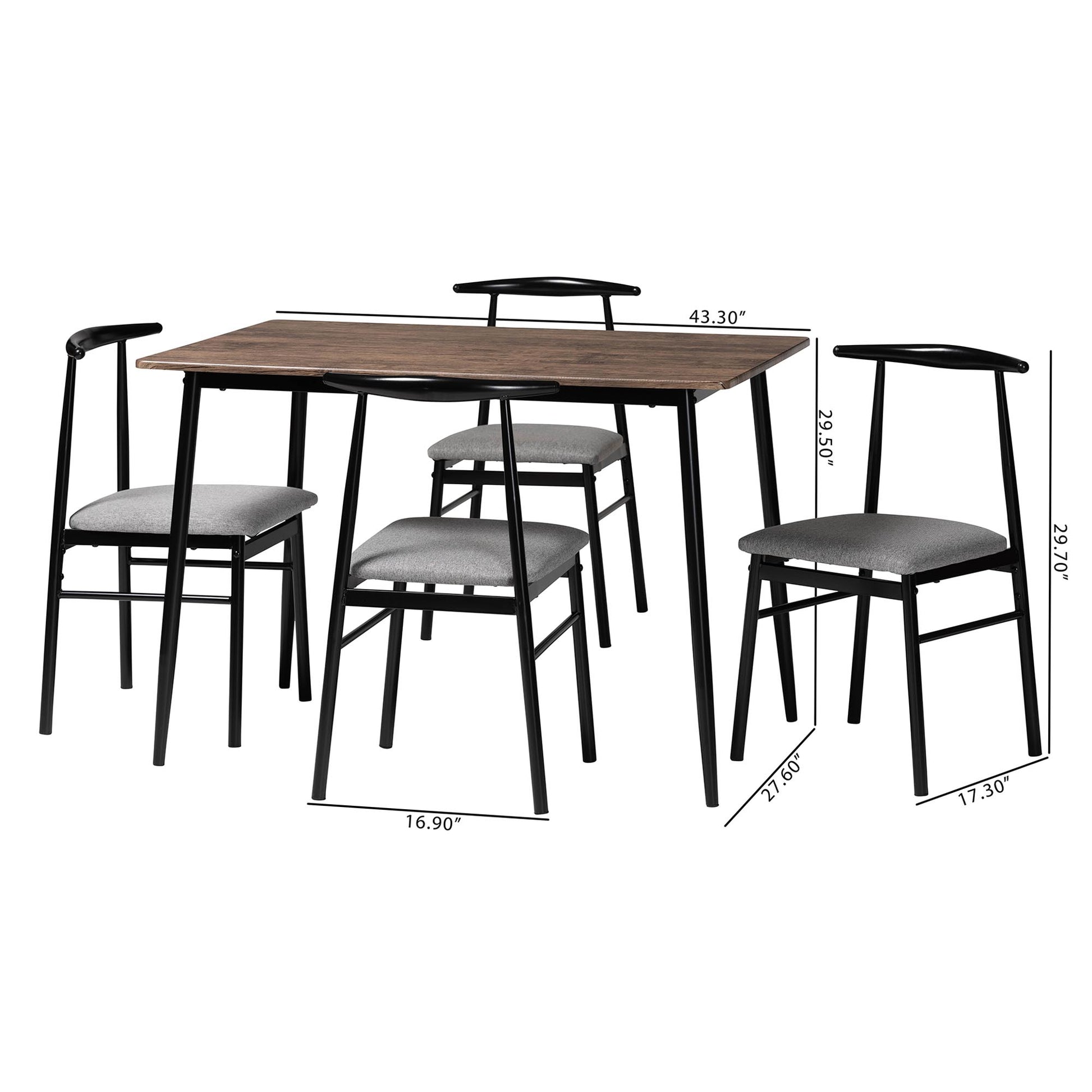 Baxton Studio Arnold Modern Industrial Grey Fabric and Metal Dining Set | Dining Sets | Modishstore - 3