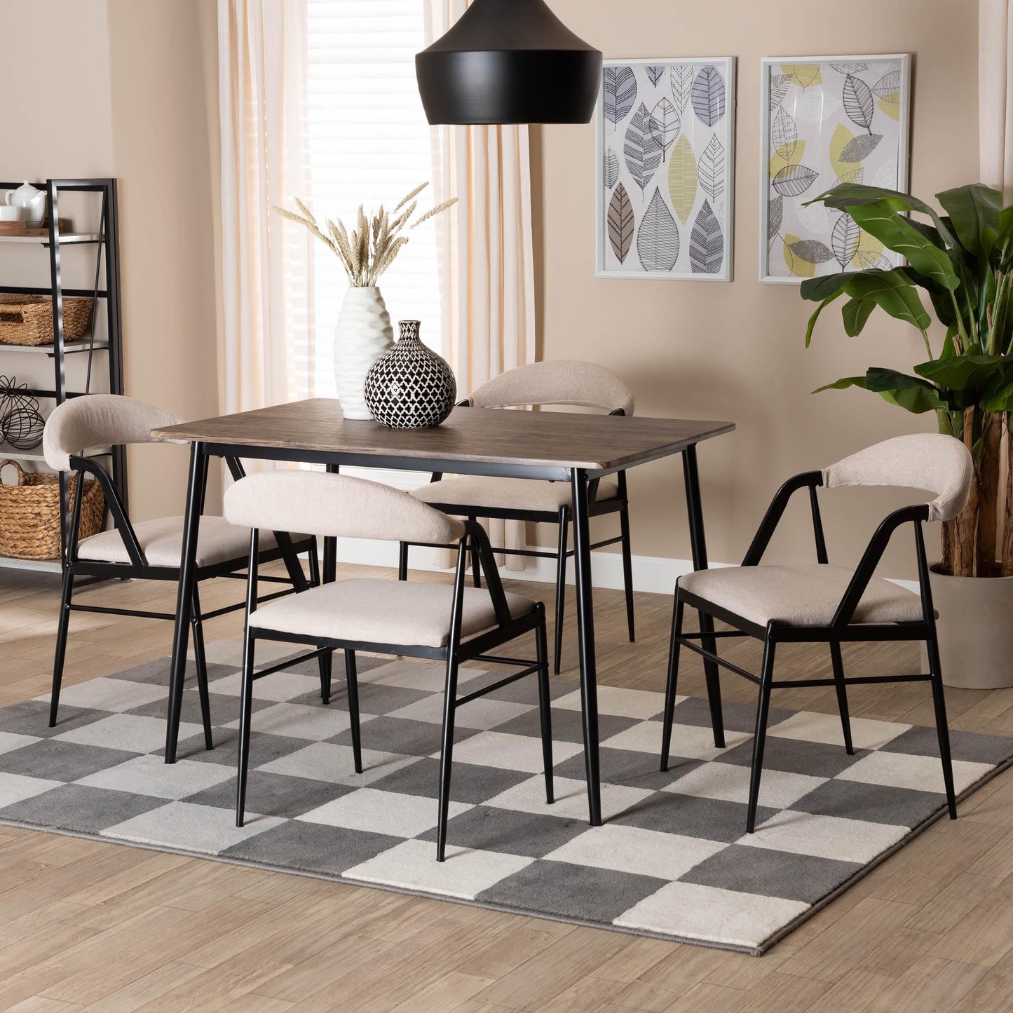 Baxton Studio Orrin Modern Industrial Beige Fabric and Metal Dining Set | Dining Sets | Modishstore