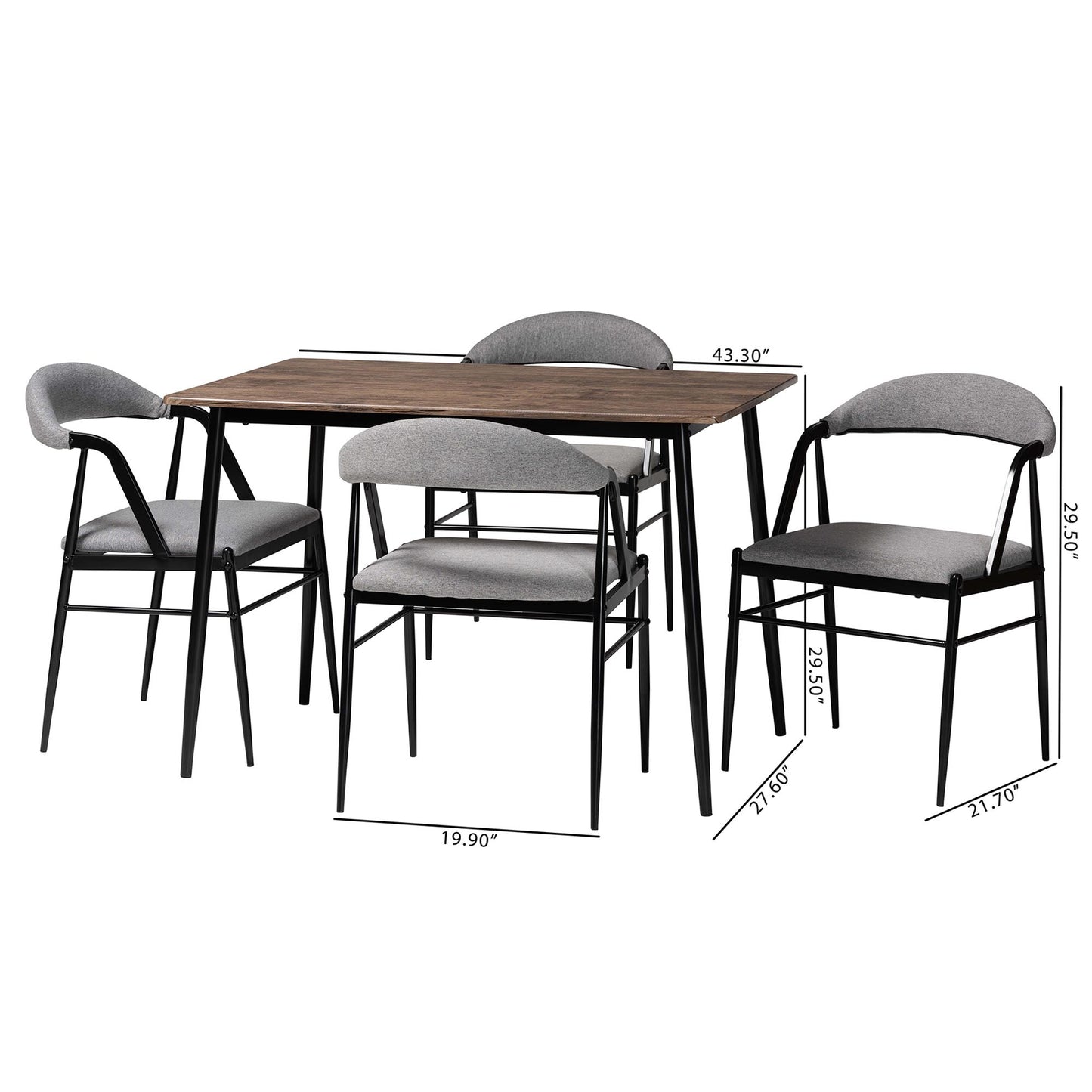 Baxton Studio Orrin Modern Industrial Grey Fabric and Metal Dining Set | Dining Sets | Modishstore - 3