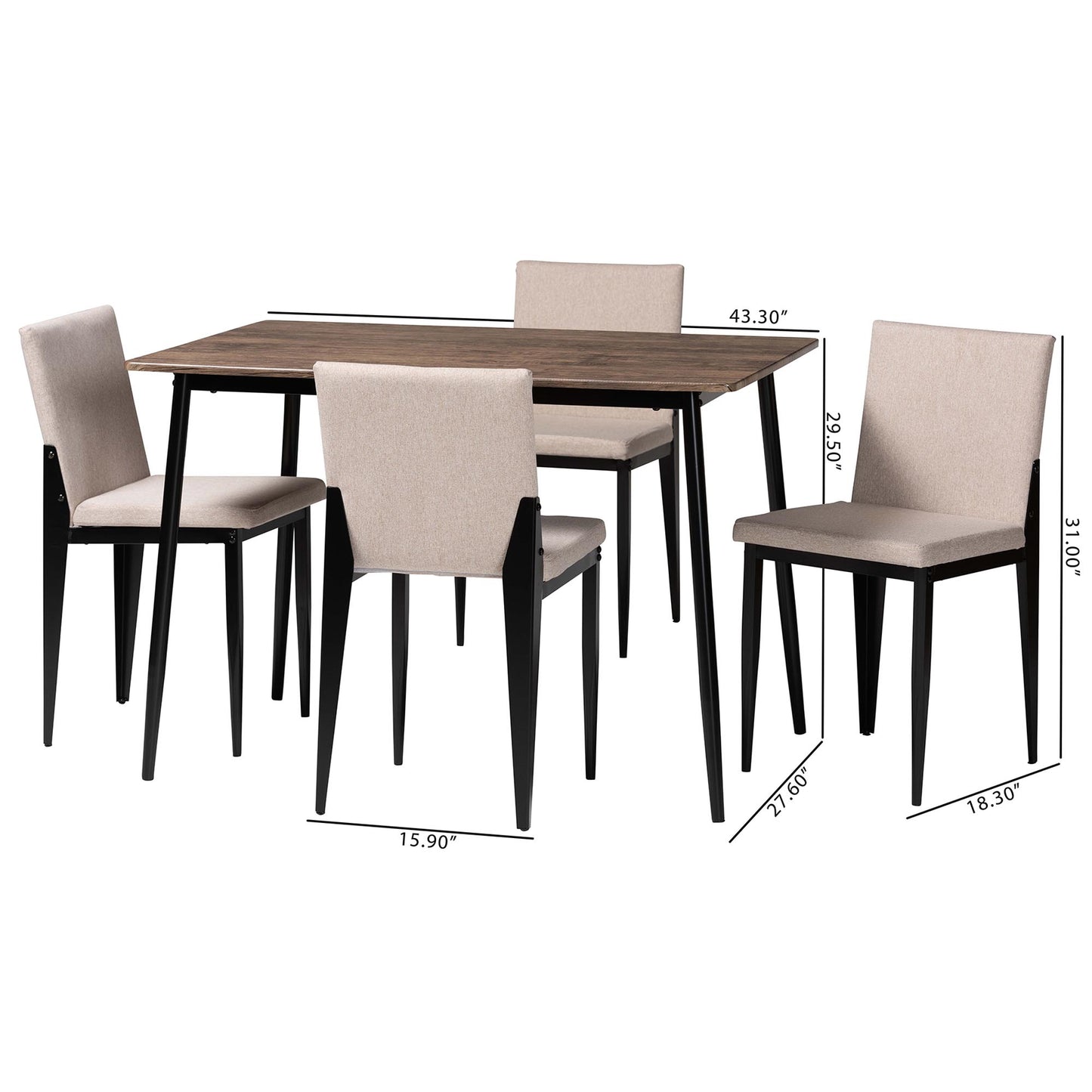 Baxton Studio Bishop Industrial Beige Fabric and Metal Dining Set | Dining Sets | Modishstore - 3