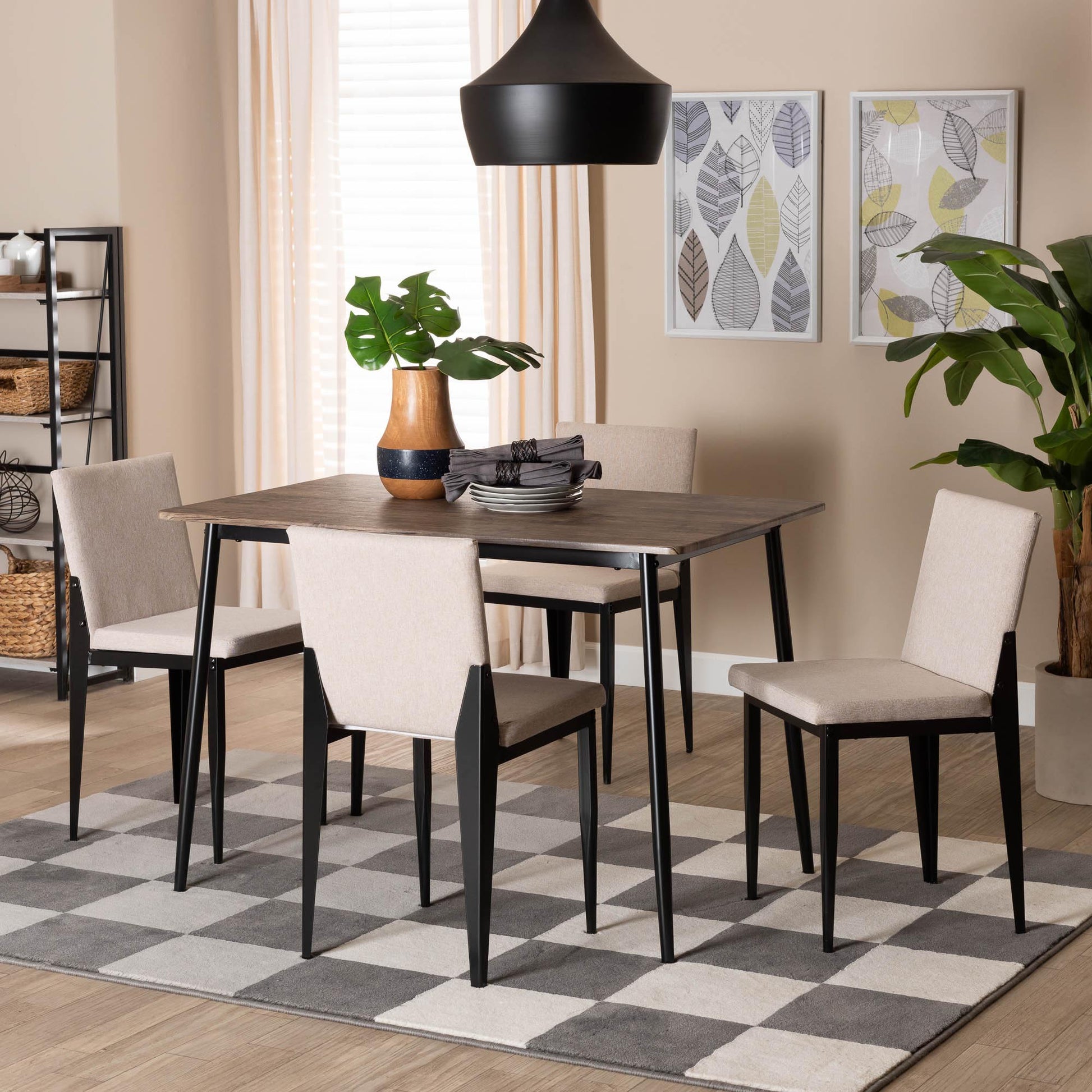 Baxton Studio Bishop Industrial Beige Fabric and Metal Dining Set | Dining Sets | Modishstore