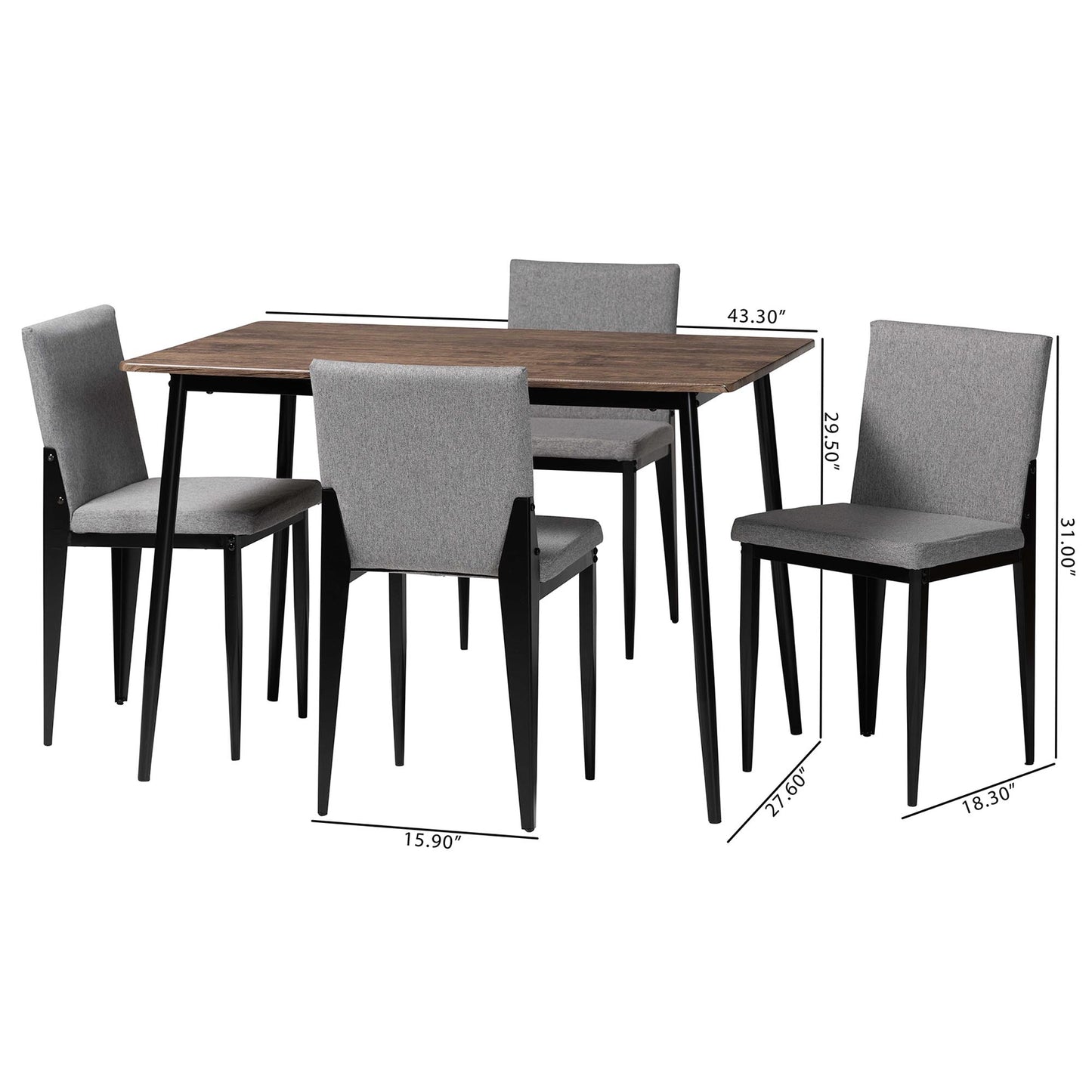 Baxton Studio Bishop Industrial Grey Fabric and Metal Dining Set | Dining Sets | Modishstore - 3