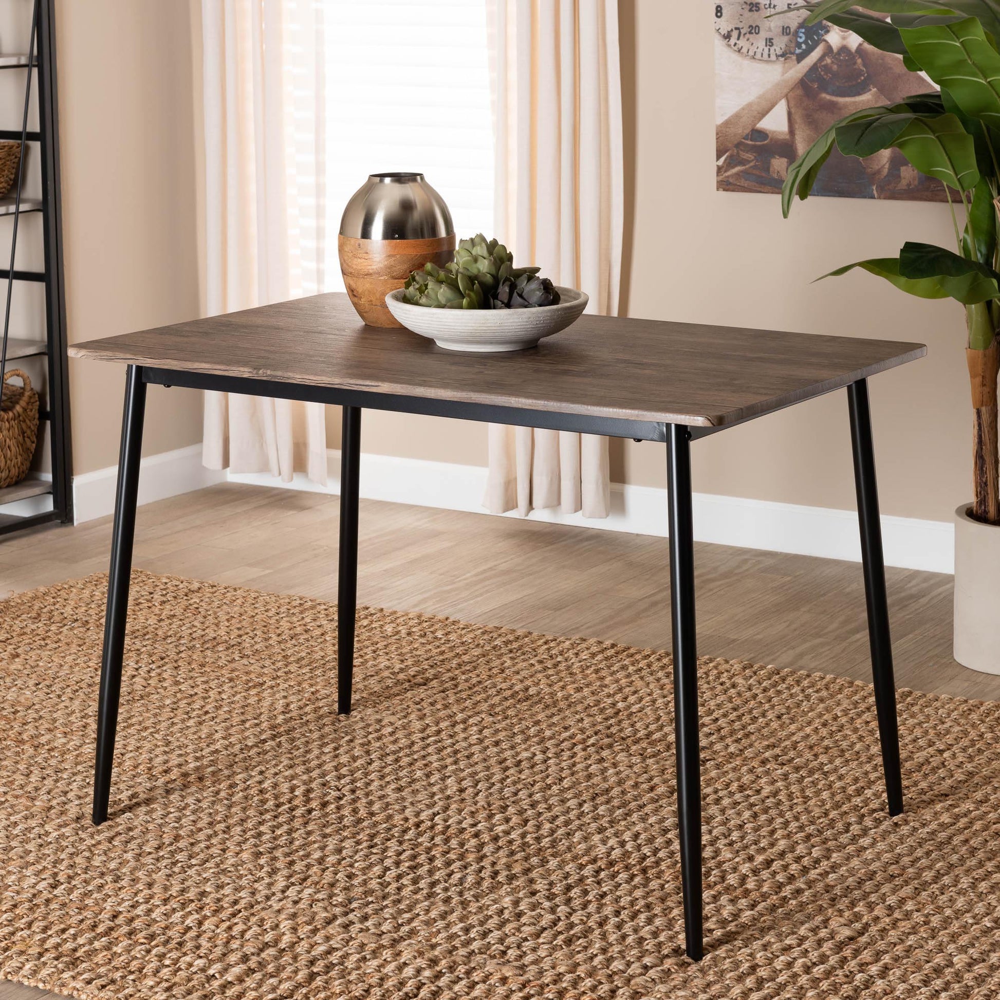 Baxton Studio Dalair Industrial Rustic Brown Wood and Metal Dining Table | Dining Tables | Modishstore