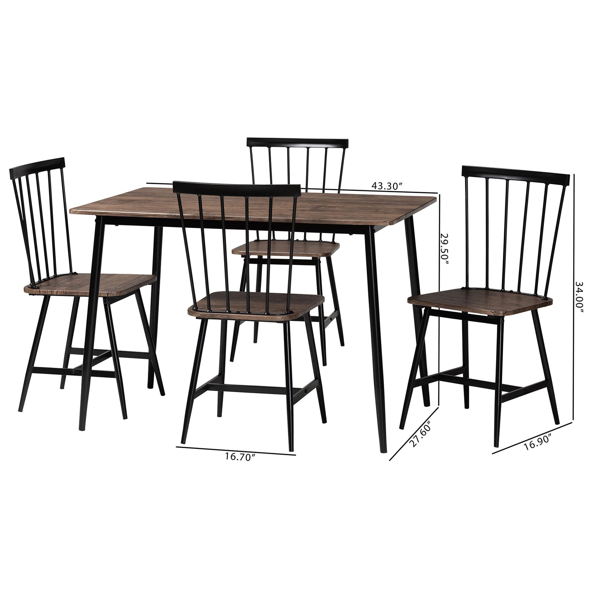 Baxton Studio Cardinal Industrial Dark Brown Wood and Metal Dining Set | Dining Sets | Modishstore - 3