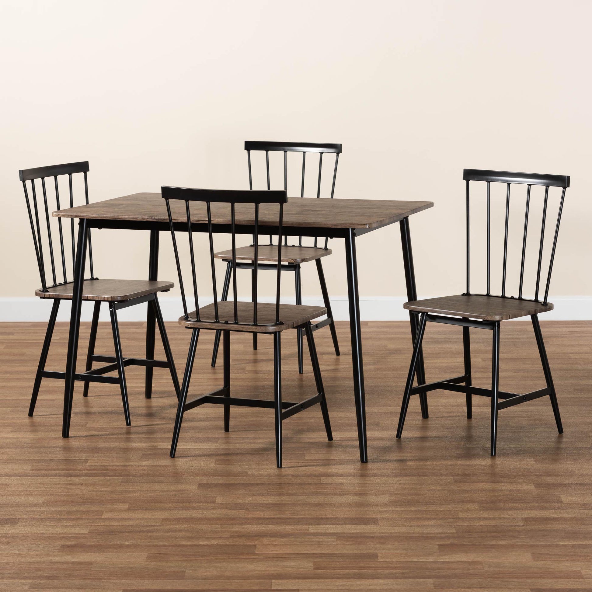 Baxton Studio Cardinal Industrial Dark Brown Wood and Metal Dining Set | Dining Sets | Modishstore - 2