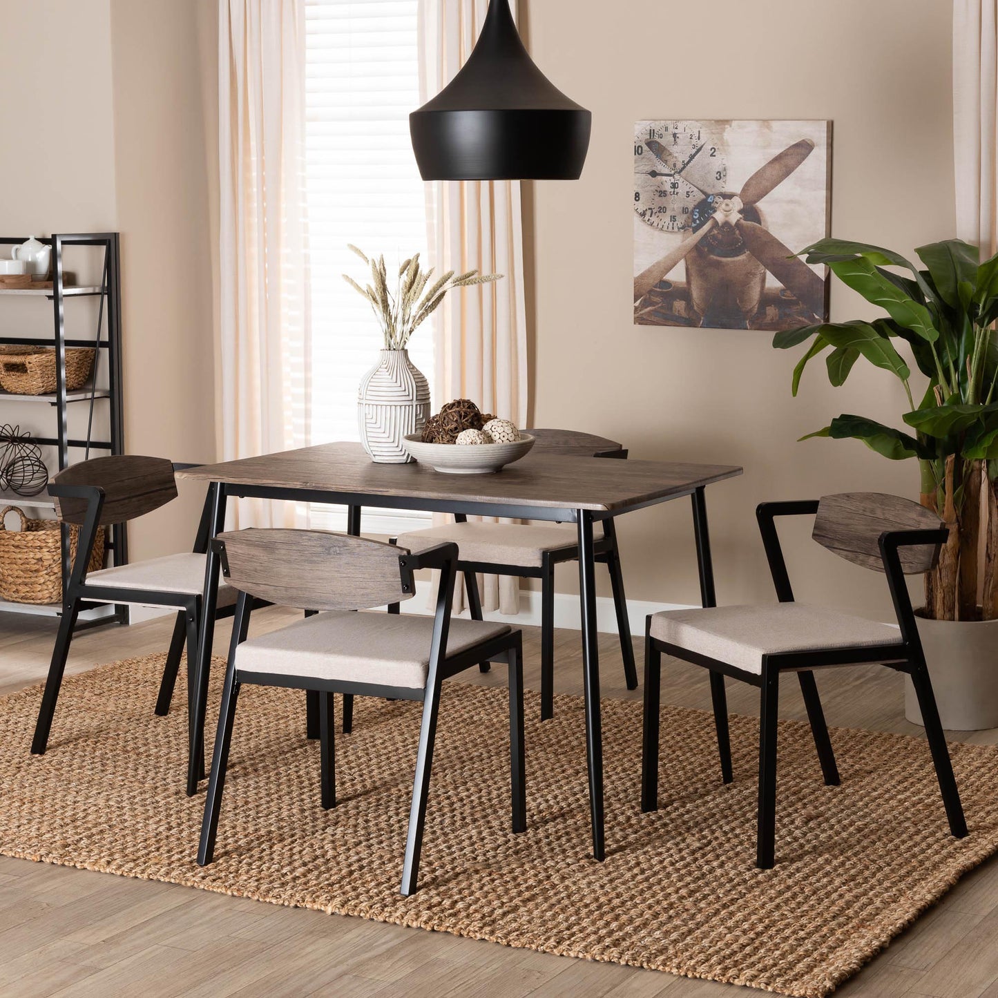 Baxton Studio Revelin Industrial Beige Fabric and Metal Dining Set | Dining Sets | Modishstore