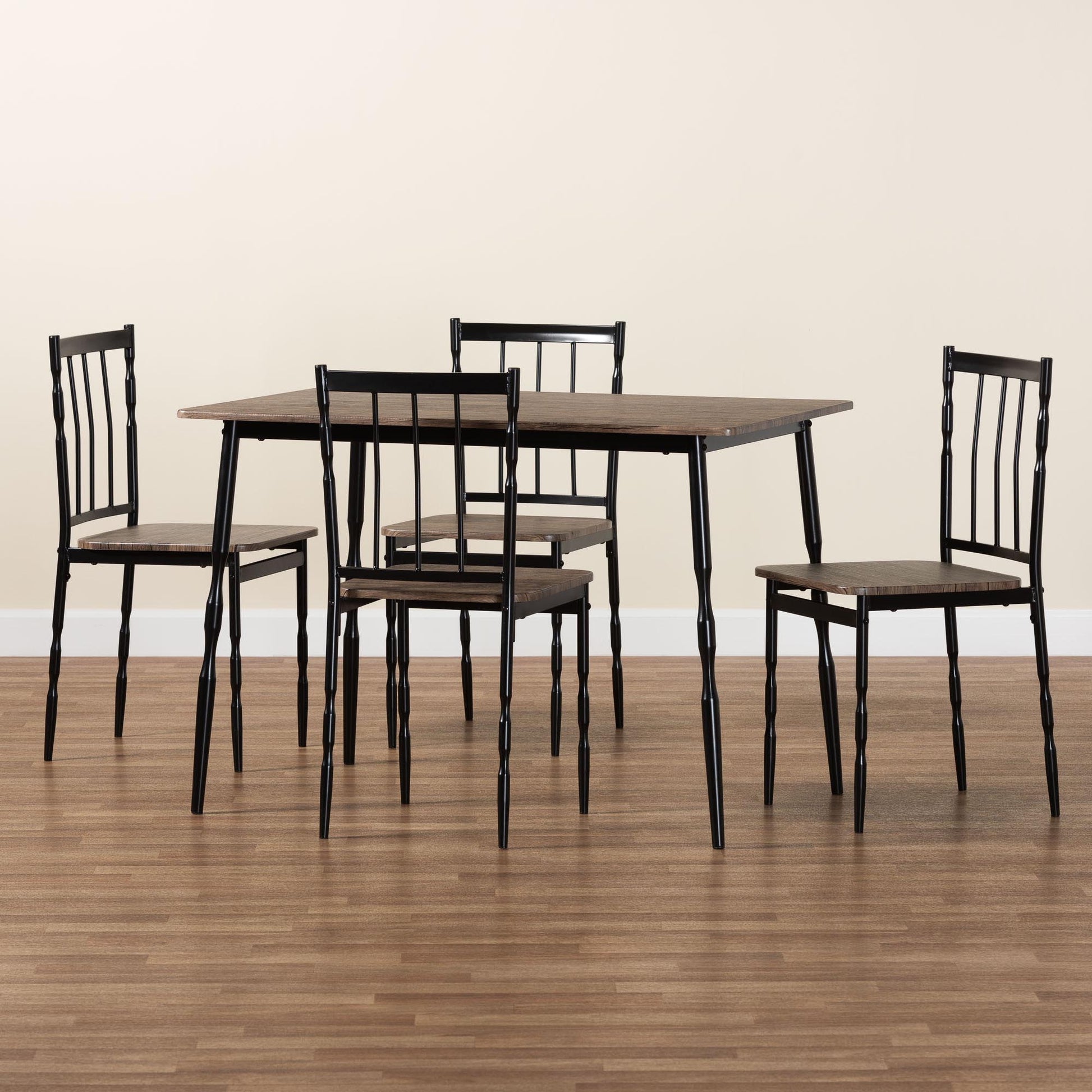 Baxton Studio Nevan Modern Industrial Brown Wood and Metal 5-Piece Dining Set | Dining Sets | Modishstore - 2