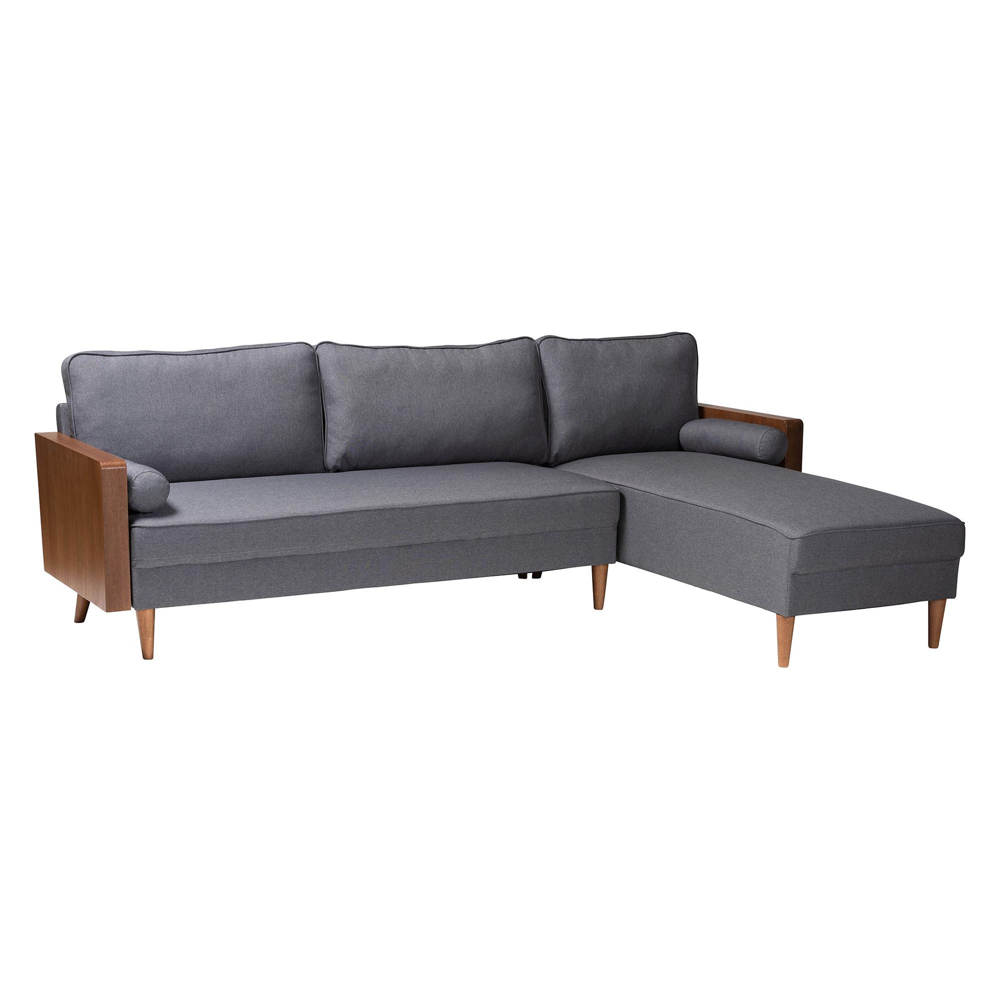 Baxton Studio Harleson Mid-Century Modern Grey Fabric and Walnut Brown Wood Right Facing Sectional Sofa | Sectional | Modishstore - 3