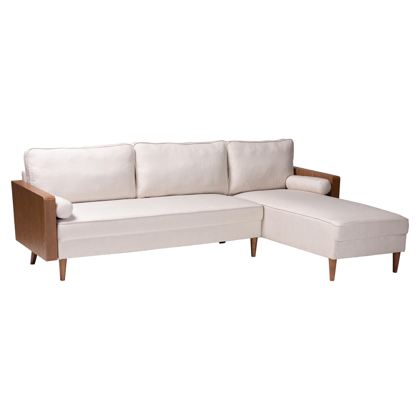 Baxton Studio Harleson Mid-Century Modern Beige Fabric and Walnut Brown Wood Right Facing Sectional Sofa | Sectional | Modishstore - 3