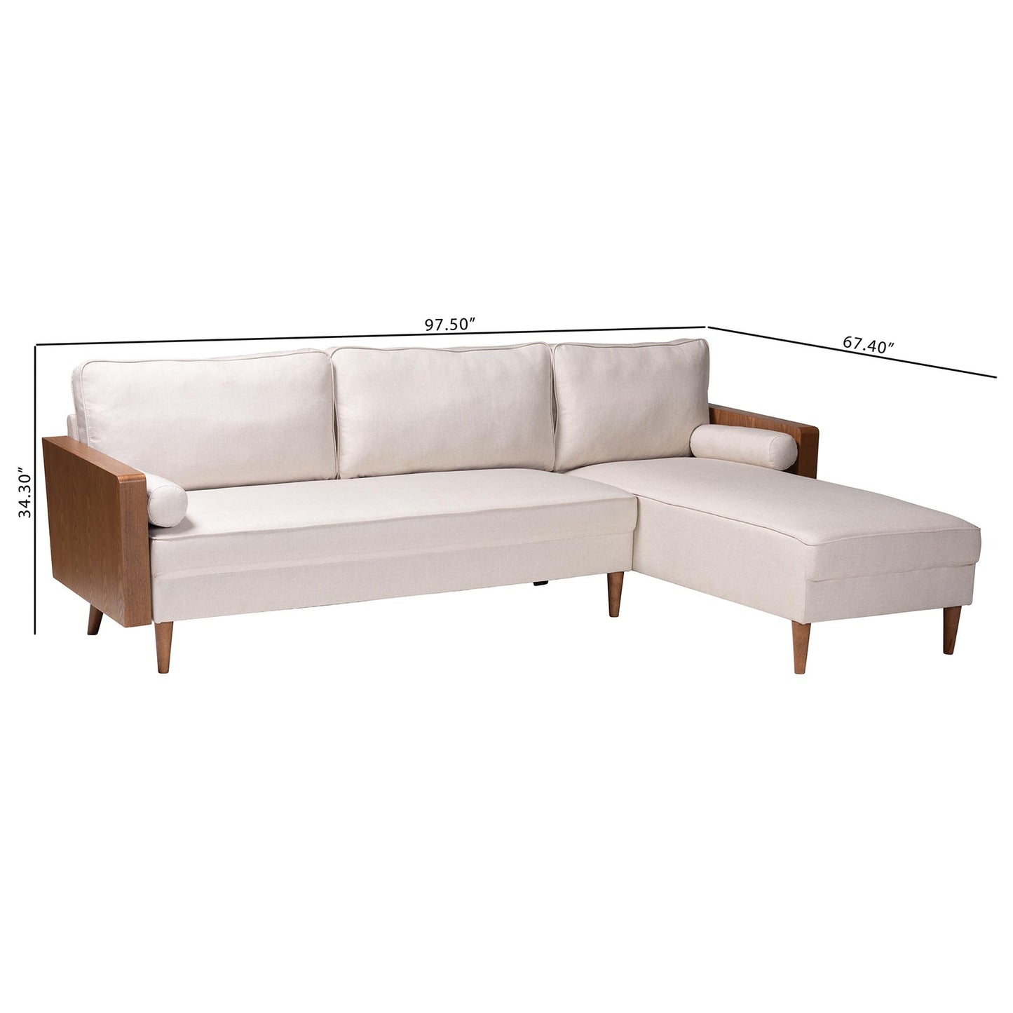 Baxton Studio Harleson Mid-Century Modern Beige Fabric and Walnut Brown Wood Right Facing Sectional Sofa | Sectional | Modishstore - 2