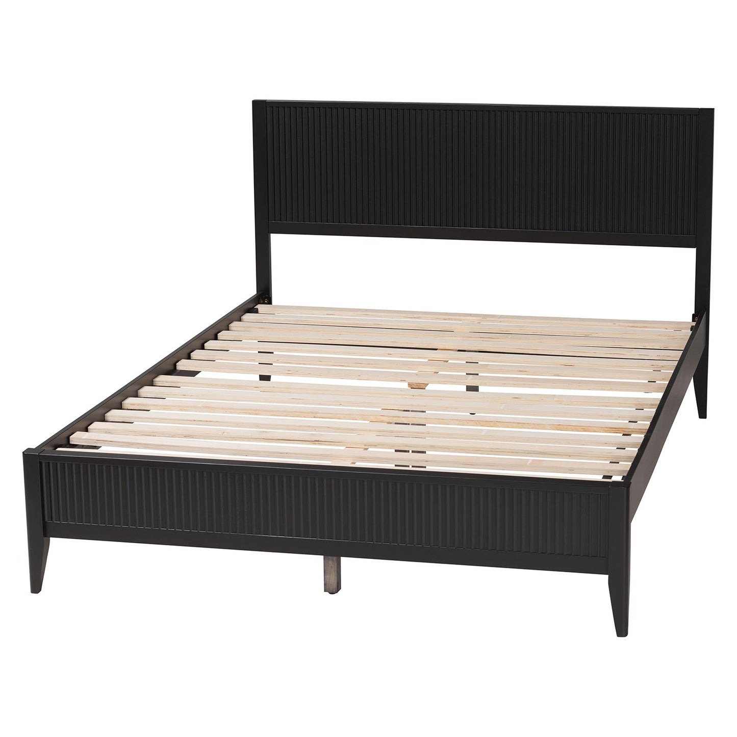 Baxton Studio Primrose Mid-Century Black Fluted Wood Queen Size Platform Bed | Beds | Modishstore - 7