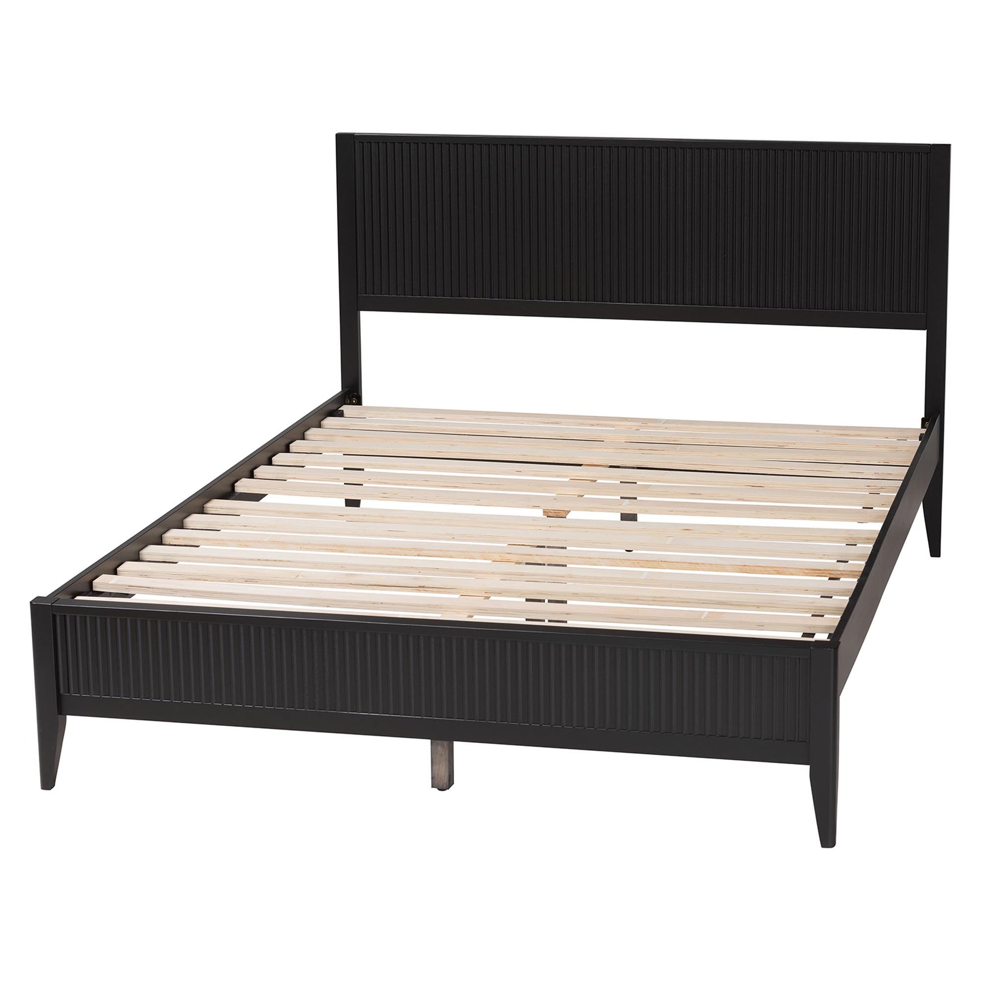 Baxton Studio Primrose Mid-Century Black Fluted Wood King Size Platform Bed | Beds | Modishstore - 7