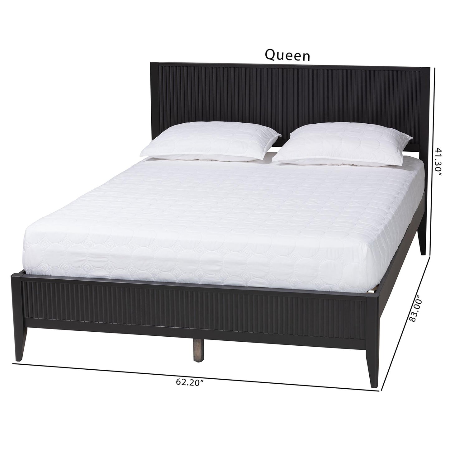 Baxton Studio Primrose Mid-Century Black Fluted Wood Queen Size Platform Bed | Beds | Modishstore - 3