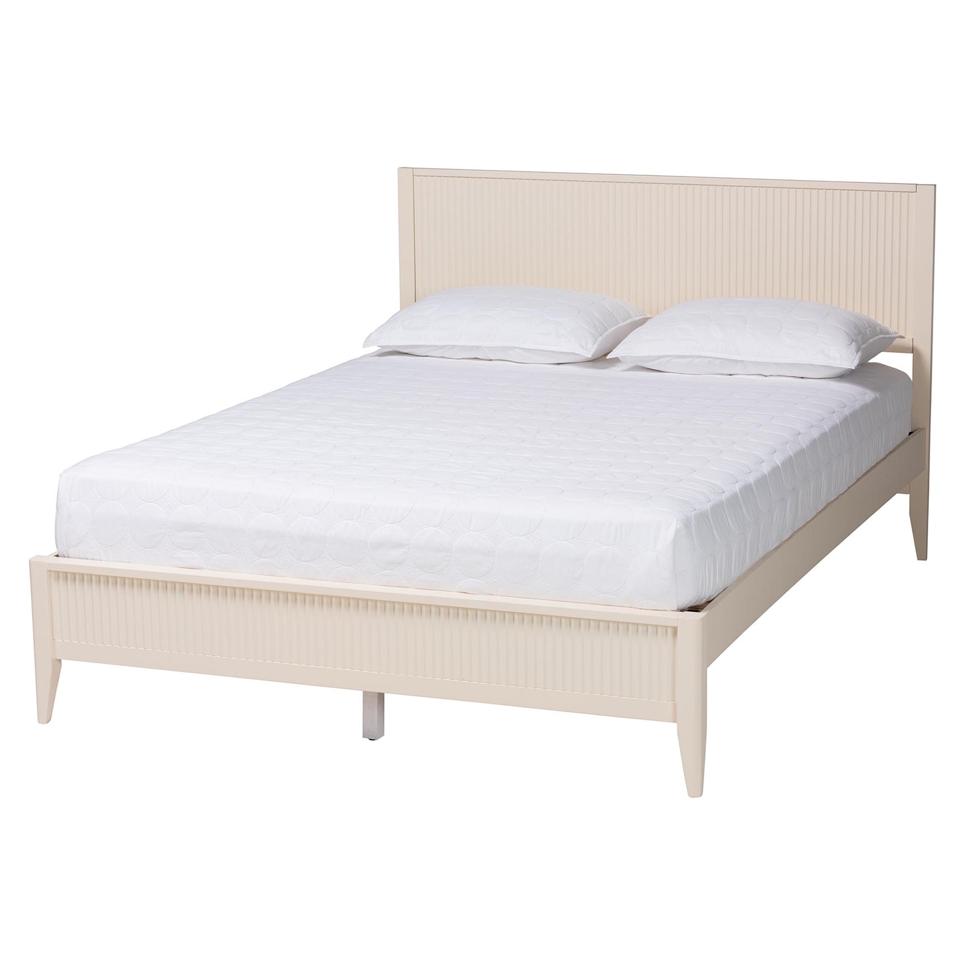 Baxton Studio Primrose Mid-Century Ivory Fluted Wood Queen Size Platform Bed | Beds | Modishstore - 5