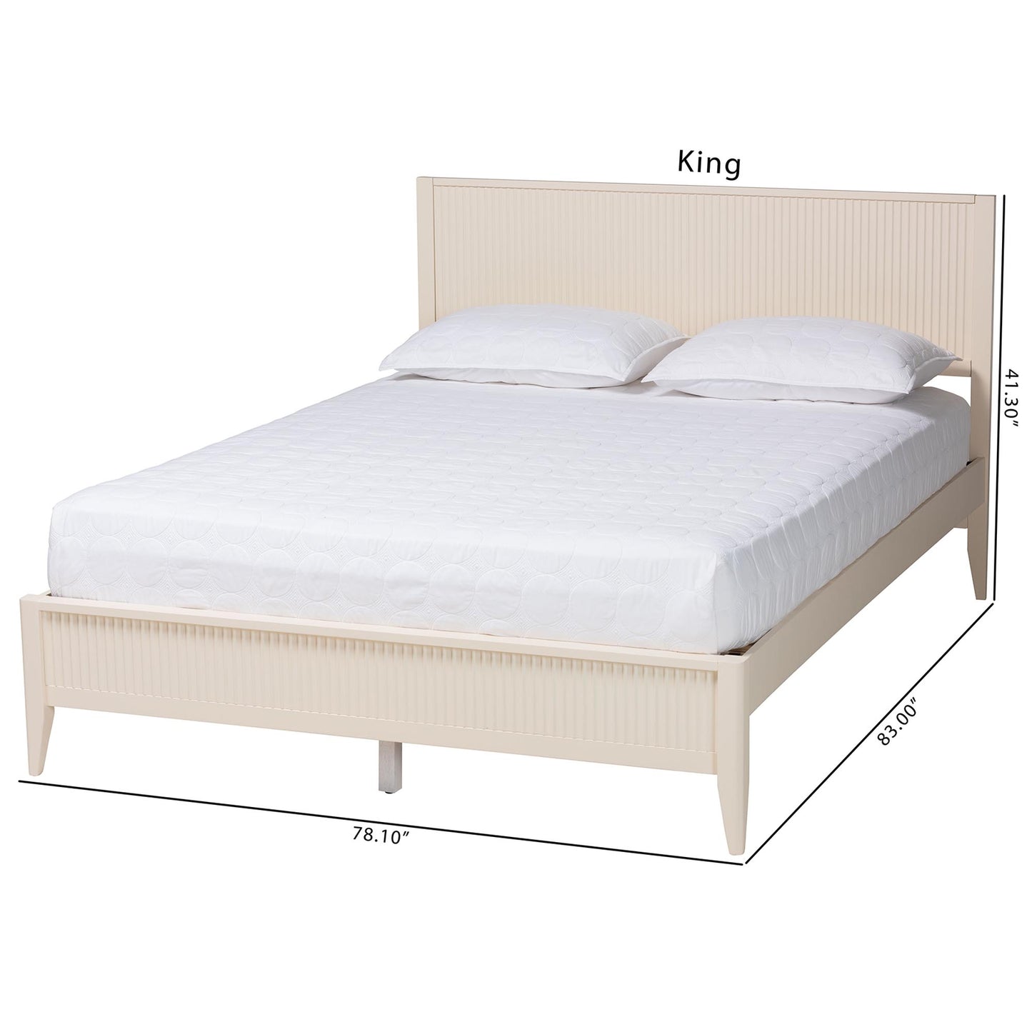 Baxton Studio Primrose Mid-Century Ivory Fluted Wood Queen Size Platform Bed | Beds | Modishstore - 4