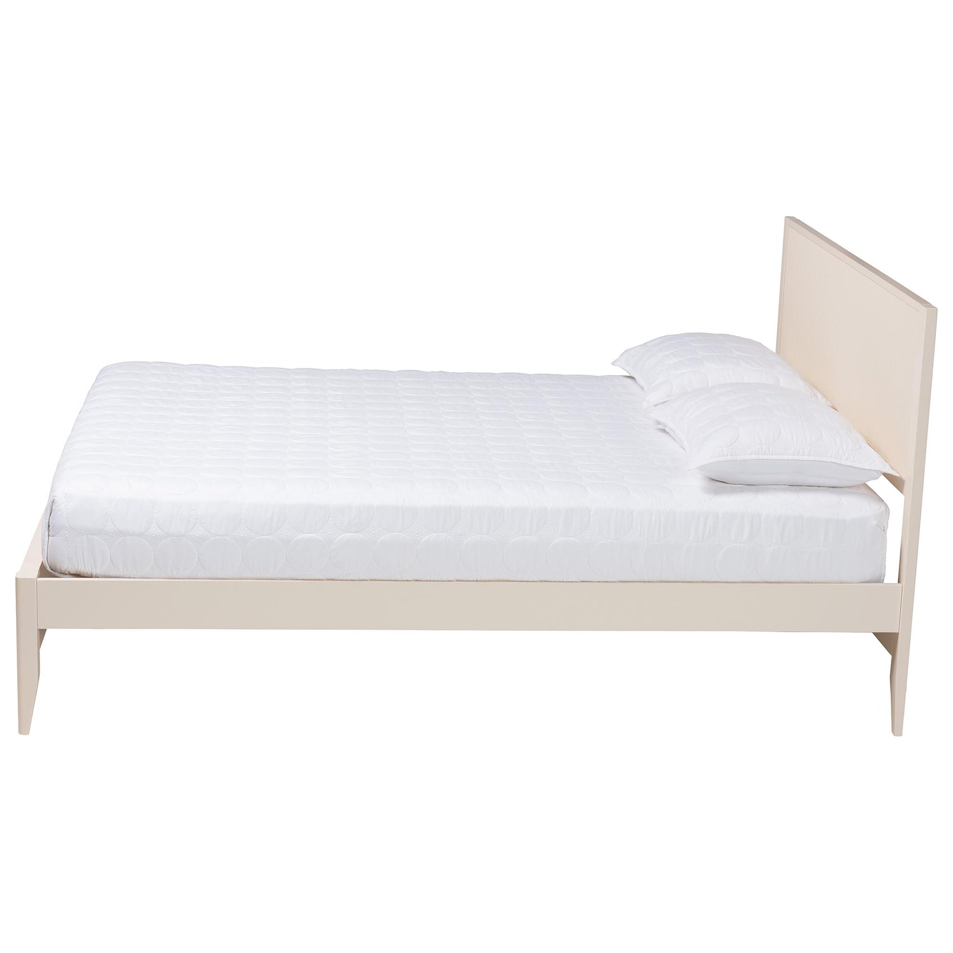 Baxton Studio Primrose Mid-Century Ivory Fluted Wood Queen Size Platform Bed | Beds | Modishstore - 6