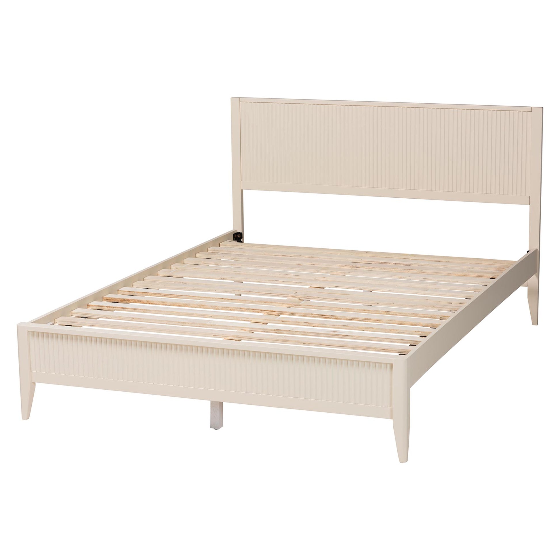 Baxton Studio Primrose Mid-Century Ivory Fluted Wood Queen Size Platform Bed | Beds | Modishstore - 7