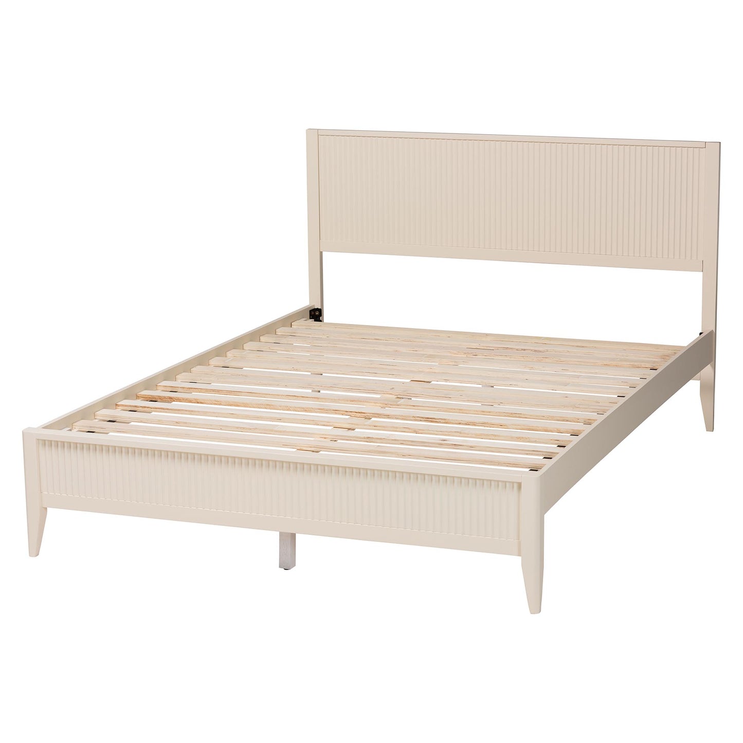 Baxton Studio Primrose Mid-Century Ivory Fluted Wood King Size Platform Bed | Beds | Modishstore - 7