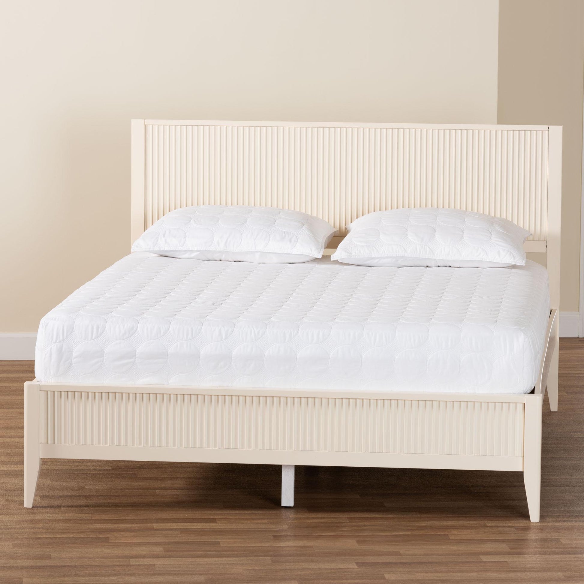 Baxton Studio Primrose Mid-Century Ivory Fluted Wood King Size Platform Bed | Beds | Modishstore - 2