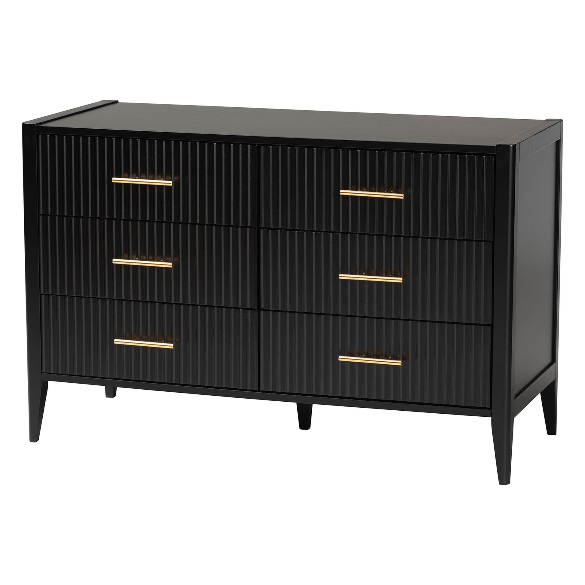 Baxton Studio Primrose Mid-Century Black Fluted Wood 6-Drawer Dresser | Dressers | Modishstore - 4