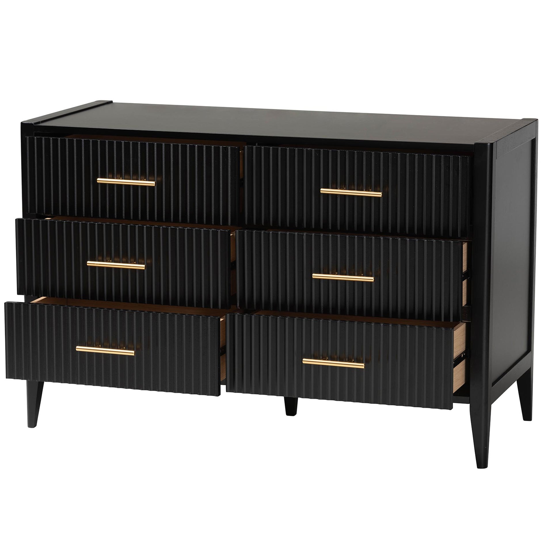 Baxton Studio Primrose Mid-Century Black Fluted Wood 6-Drawer Dresser | Dressers | Modishstore - 5