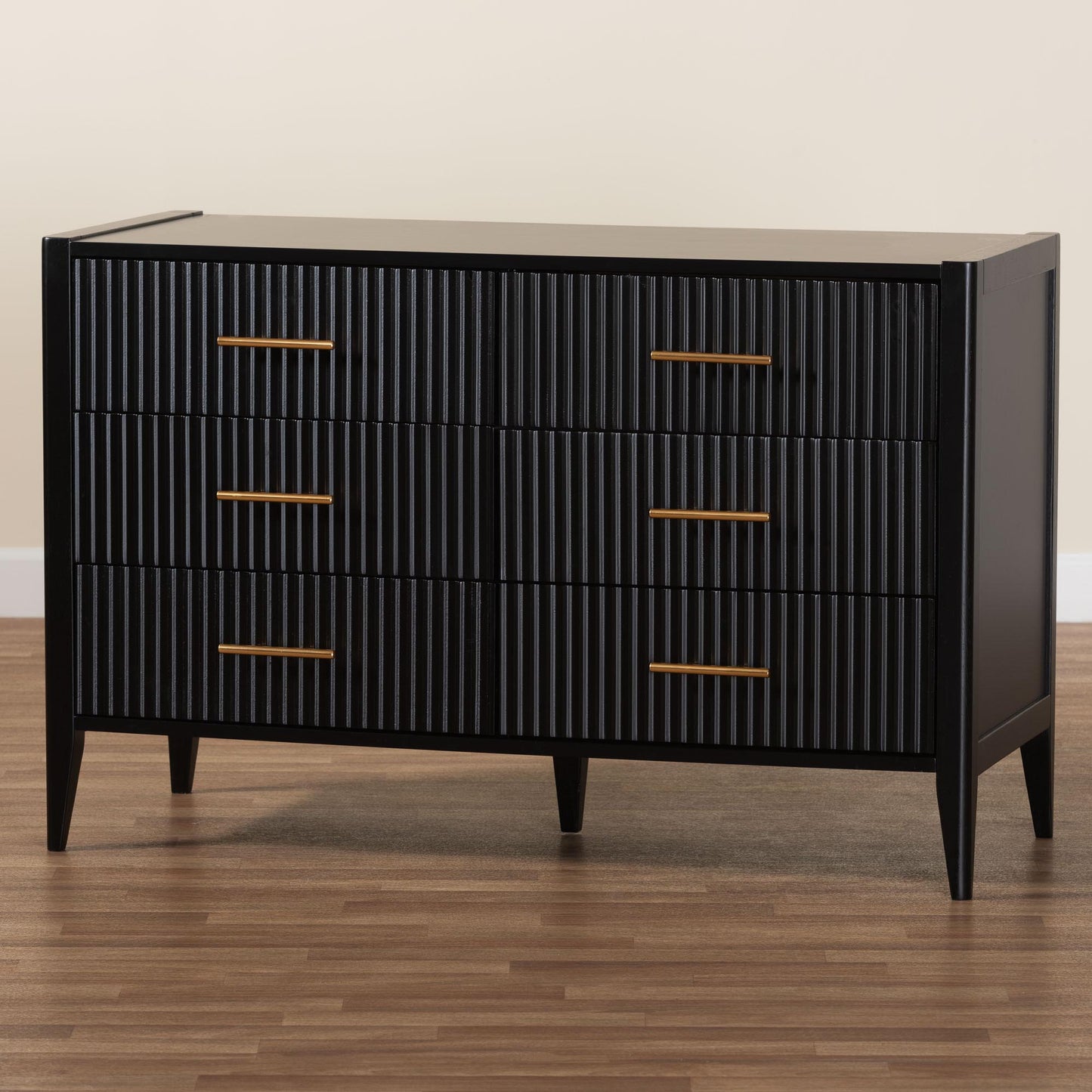 Baxton Studio Primrose Mid-Century Black Fluted Wood 6-Drawer Dresser | Dressers | Modishstore - 2