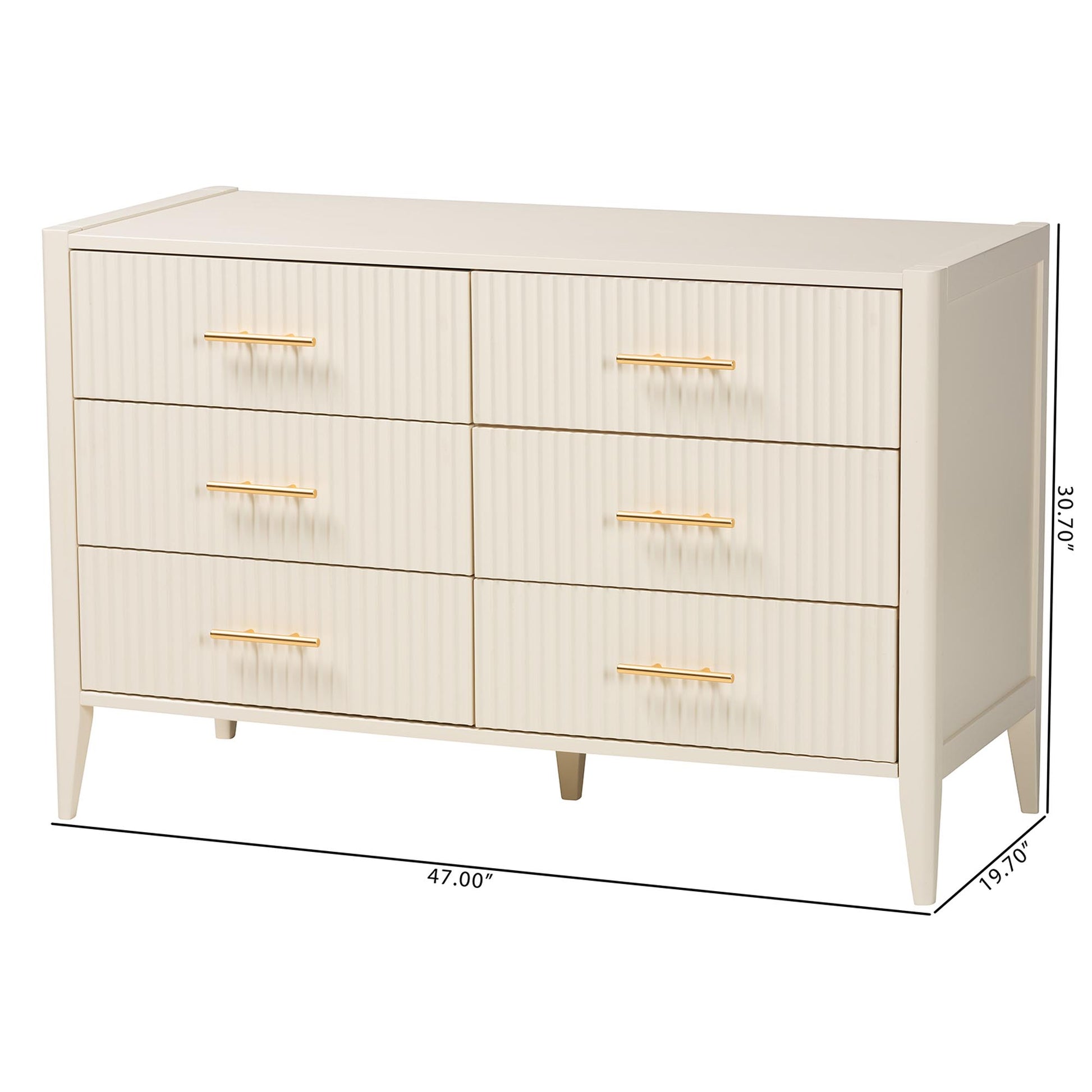 Baxton Studio Primrose Mid-Century Ivory Fluted Wood 6-Drawer Dresser | Dressers | Modishstore - 3