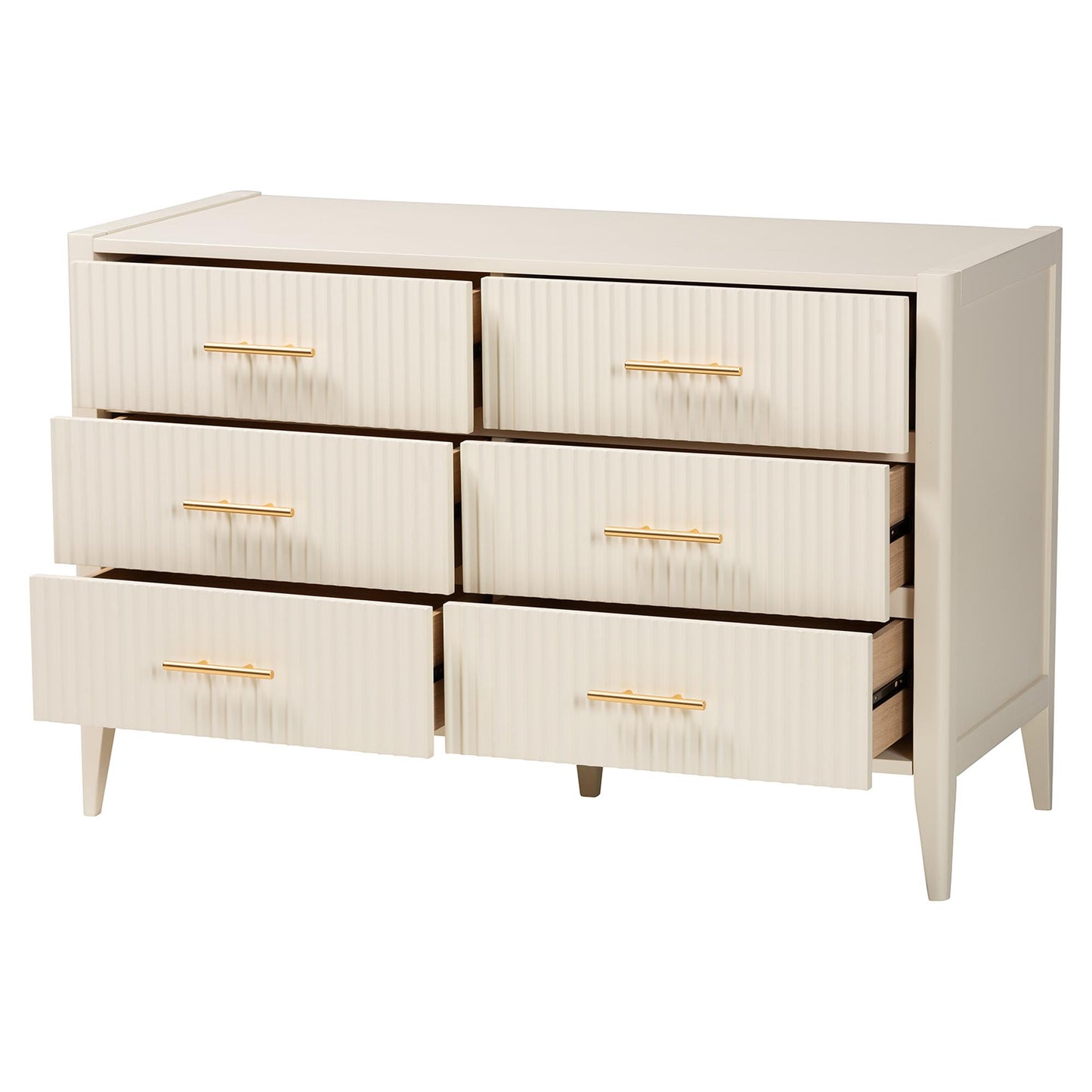 Baxton Studio Primrose Mid-Century Ivory Fluted Wood 6-Drawer Dresser | Dressers | Modishstore - 5