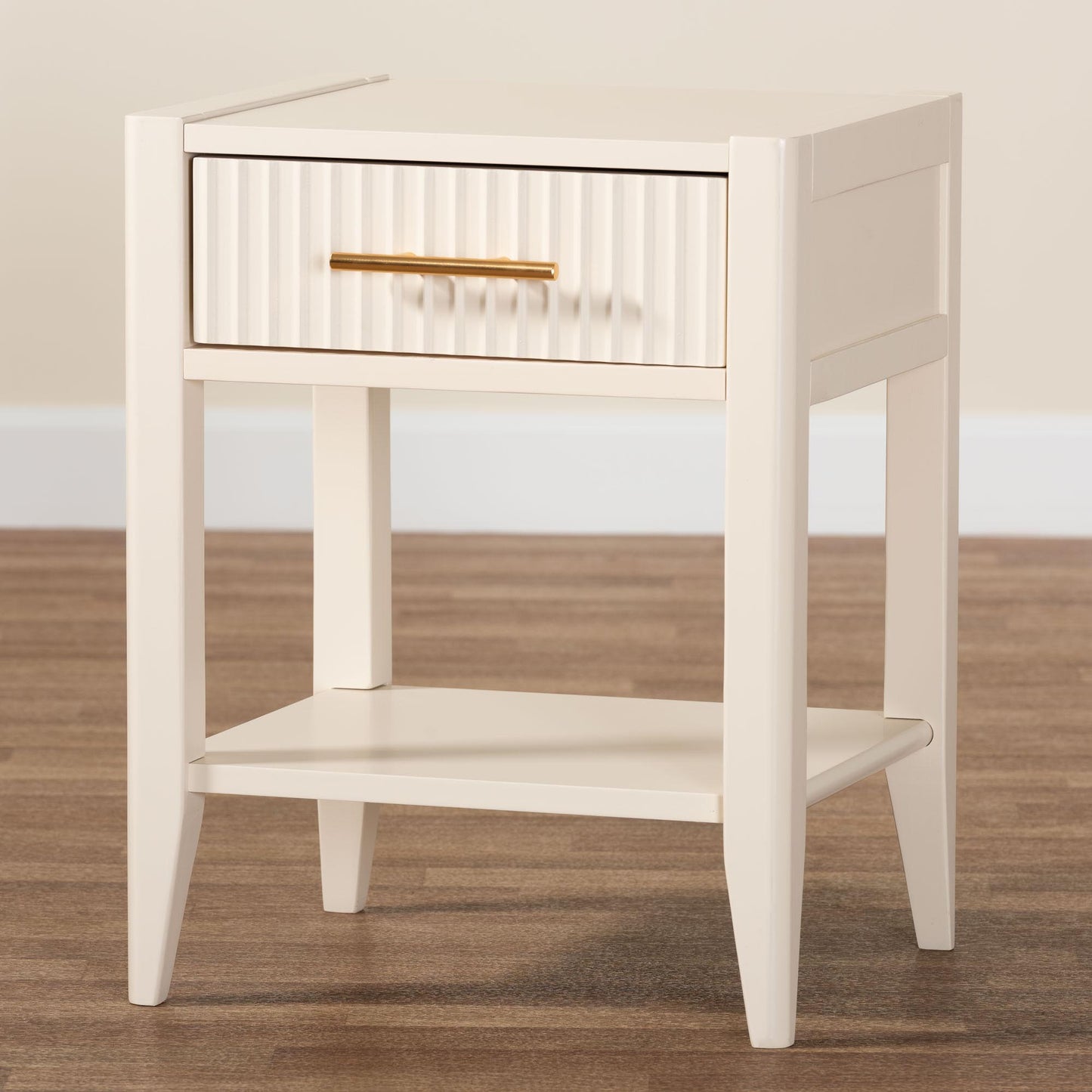 Baxton Studio Primrose Mid-Century Ivory Fluted Wood 1-Drawer Nightstand | Nightstands | Modishstore - 2