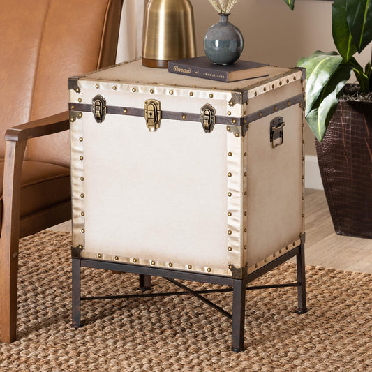 Baxton Studio Laura Vintage White Canvas Lift-Top Trunk End Table | Cabinets | Modishstore