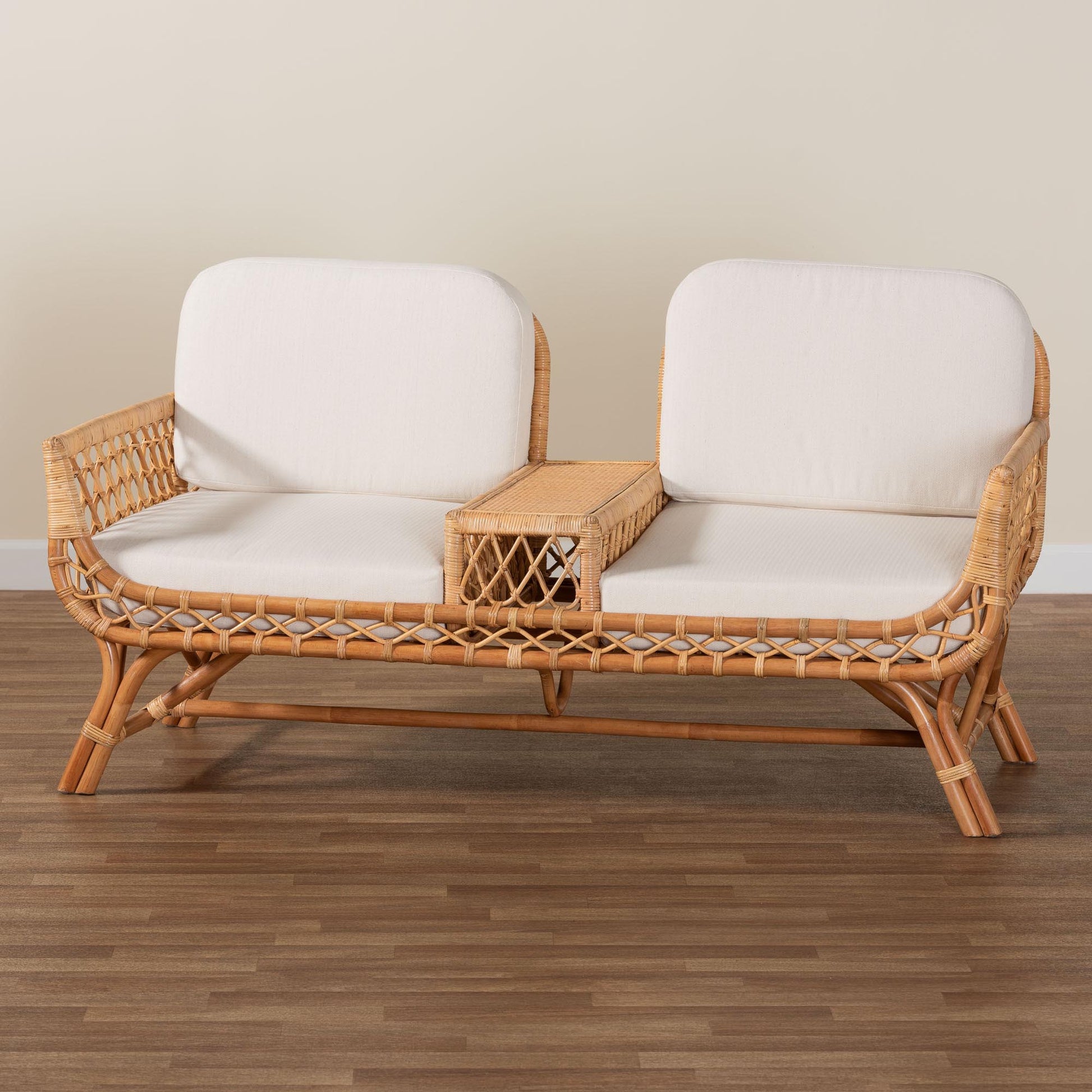 Baxton Studio bali & pari Pakis Bohemian Light Honey Rattan Tete-a-Tete Sofa | Sofas | Modishstore - 3