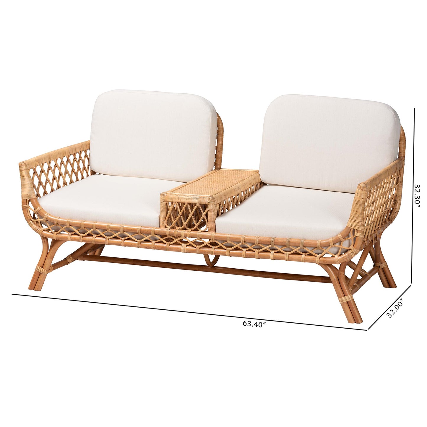 Baxton Studio bali & pari Pakis Bohemian Light Honey Rattan Tete-a-Tete Sofa | Sofas | Modishstore - 4