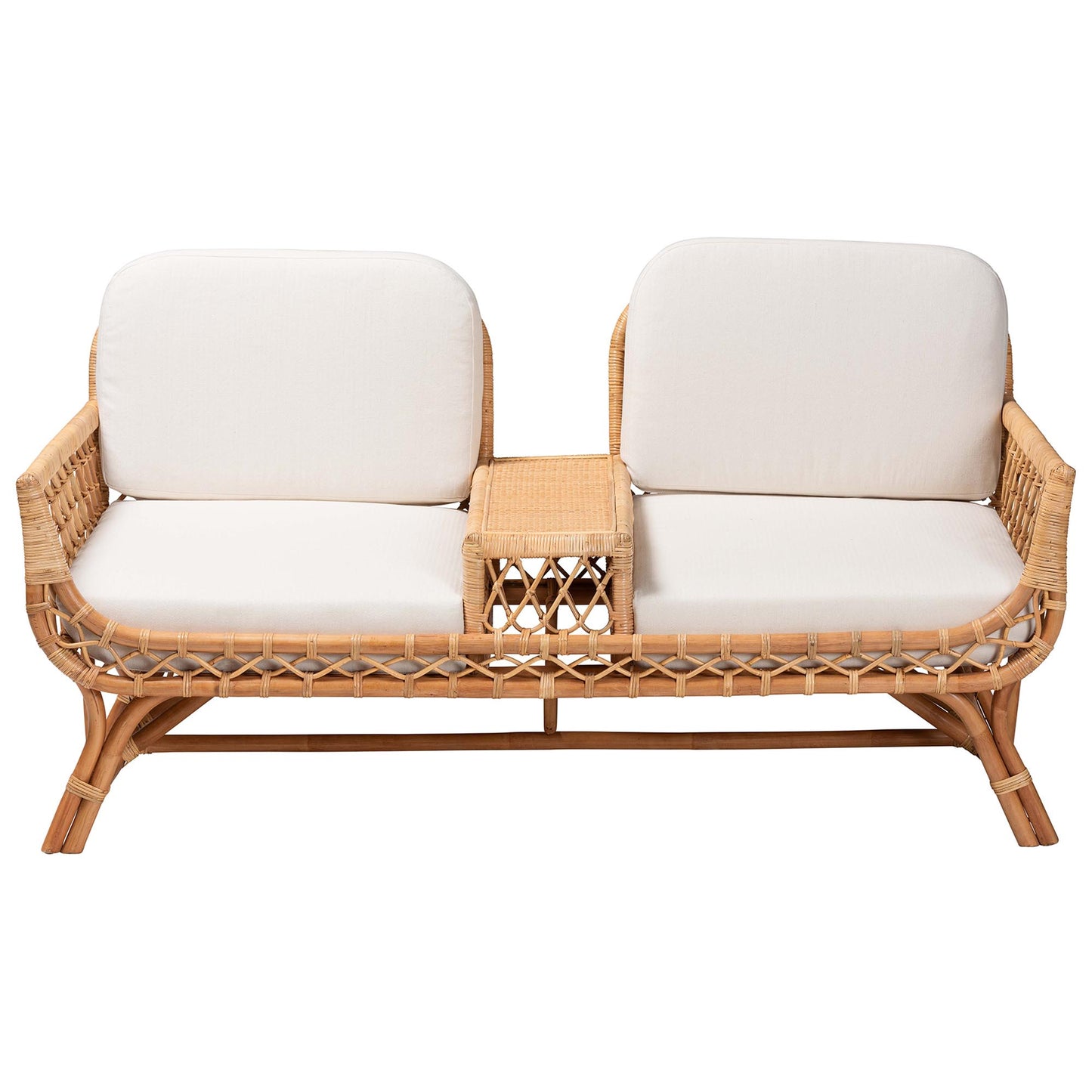 Baxton Studio bali & pari Pakis Bohemian Light Honey Rattan Tete-a-Tete Sofa | Sofas | Modishstore - 6