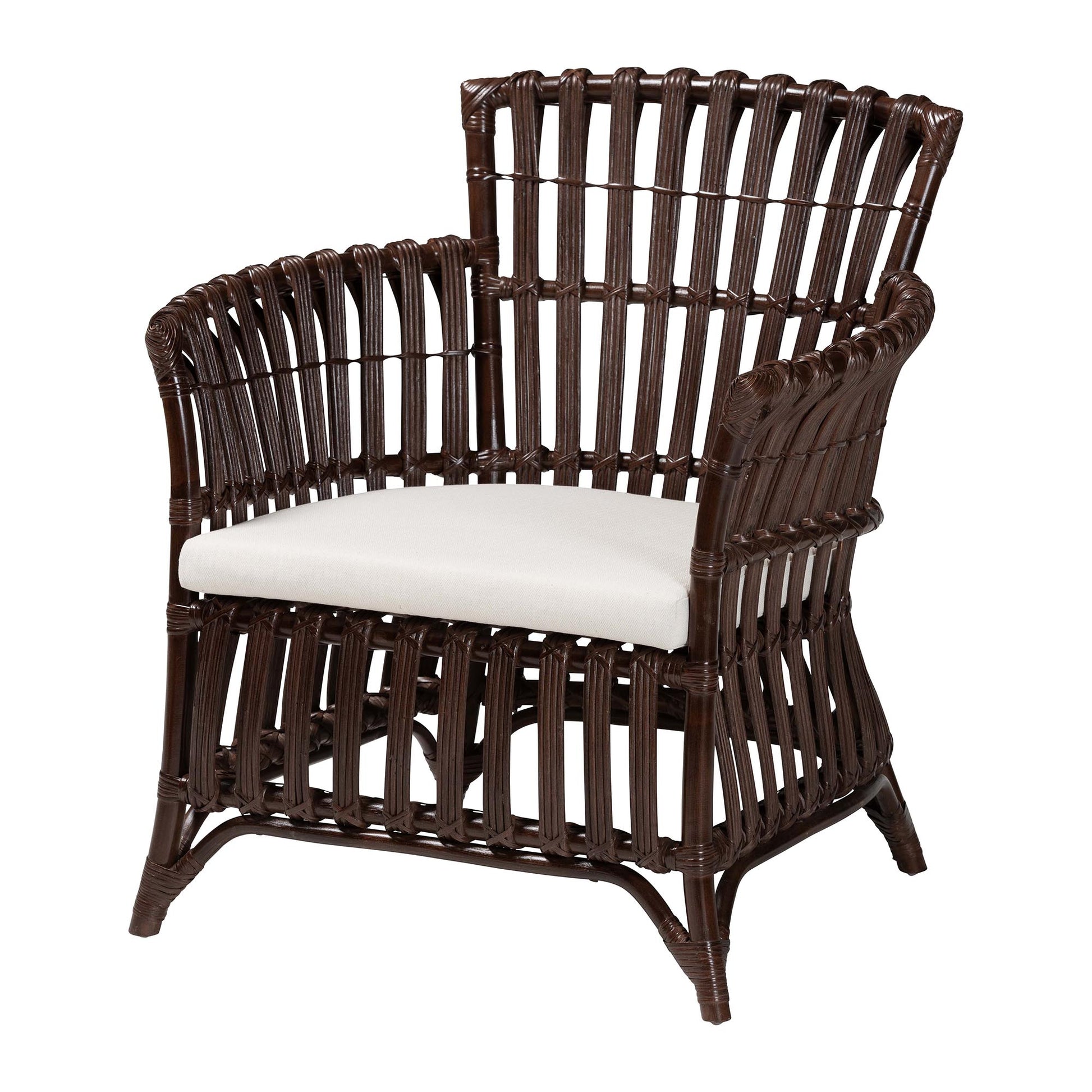 Baxton Studio bali & pari Brooklyn Bohemian Very Dark Brown Rattan Arm Chair | Armchairs | Modishstore - 4