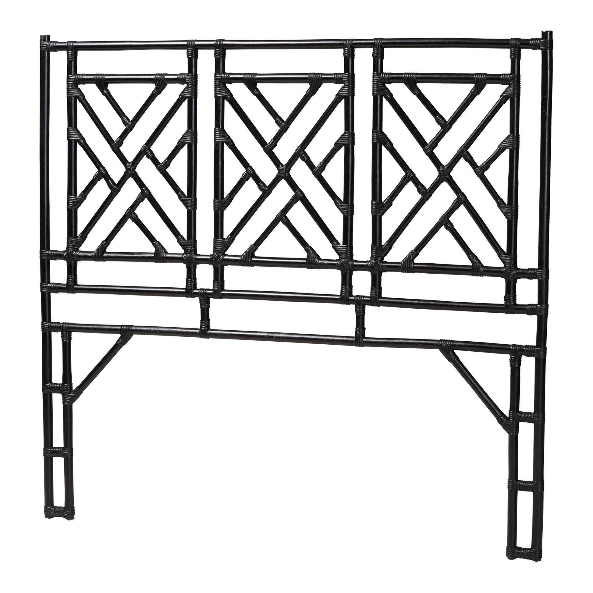 Baxton Studio bali & pari Karavo Bohemian Black Natural Rattan Queen Size Standalone Headboard | Headboards | Modishstore - 3