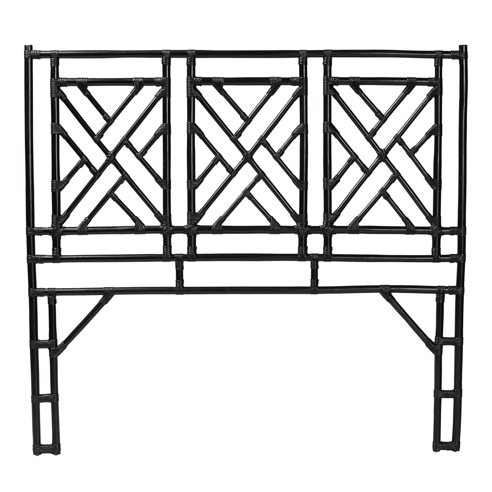 Baxton Studio bali & pari Karavo Bohemian Black Natural Rattan Queen Size Standalone Headboard | Headboards | Modishstore - 4