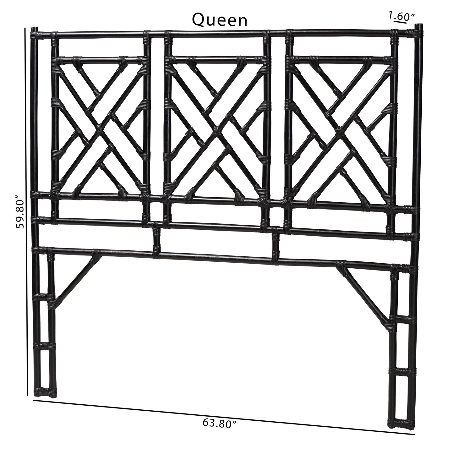 Baxton Studio bali & pari Karavo Bohemian Black Natural Rattan Queen Size Standalone Headboard | Headboards | Modishstore - 8