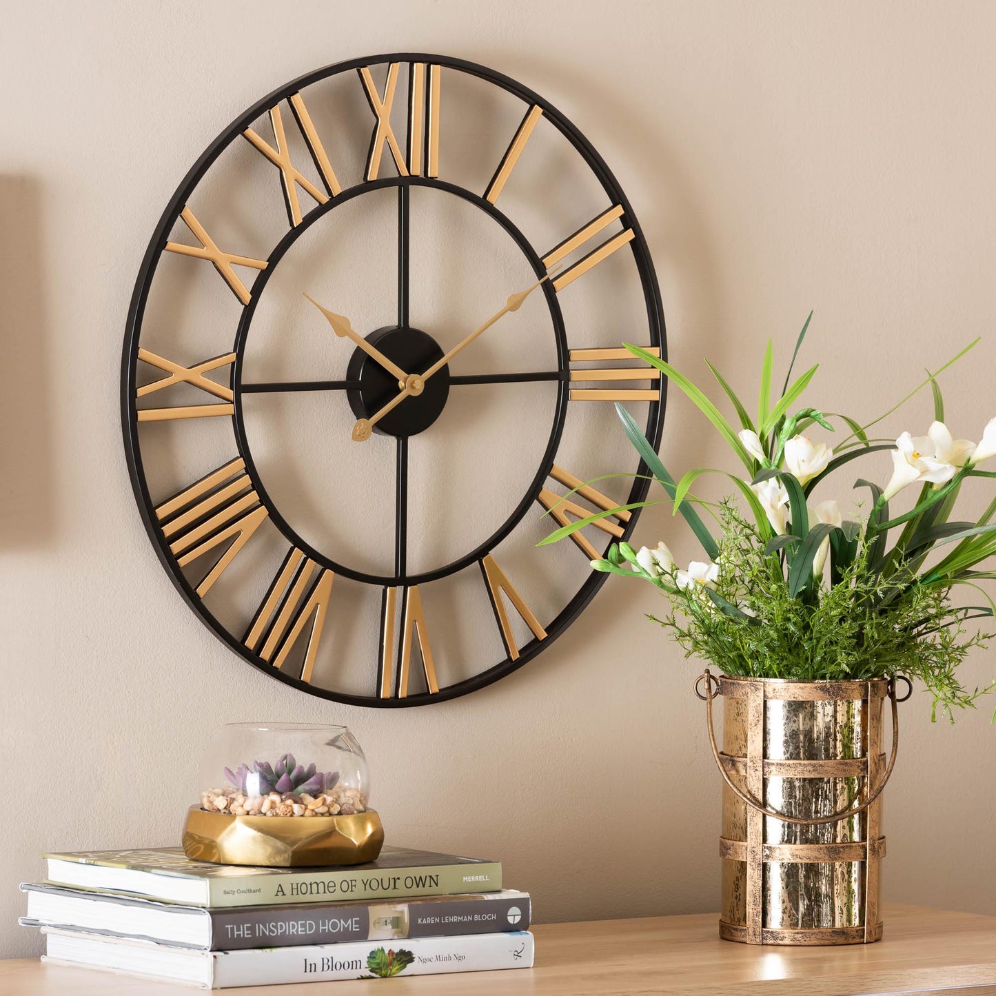 Baxton Studio Auden Modern Industrial Two-Tone Black and Gold Metal Wall Clock | Clocks | Modishstore