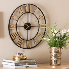 Baxton Studio Auden Modern Industrial Two-Tone Black and Gold Metal Wall Clock