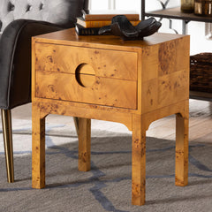 Baxton Studio bali & pari Kayla Modern and Contemporary Natural Light Mappa Burl Wood 2-Drawer Nightstand