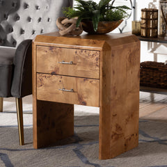 Baxton Studio bali & pari Nebu Modern and Contemporary Natural Mappa Burl Wood Nightstand