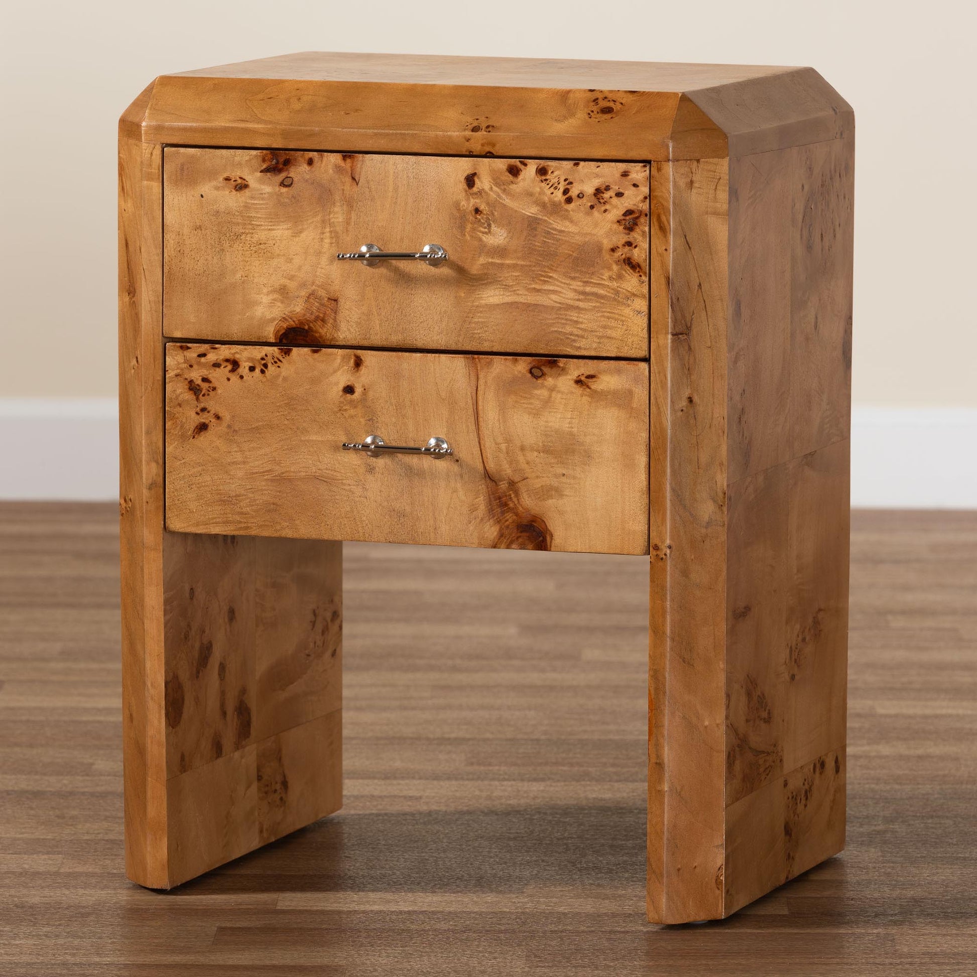 Baxton Studio bali & pari Nebu Modern and Contemporary Natural Mappa Burl Wood Nightstand | Nightstands | Modishstore - 2