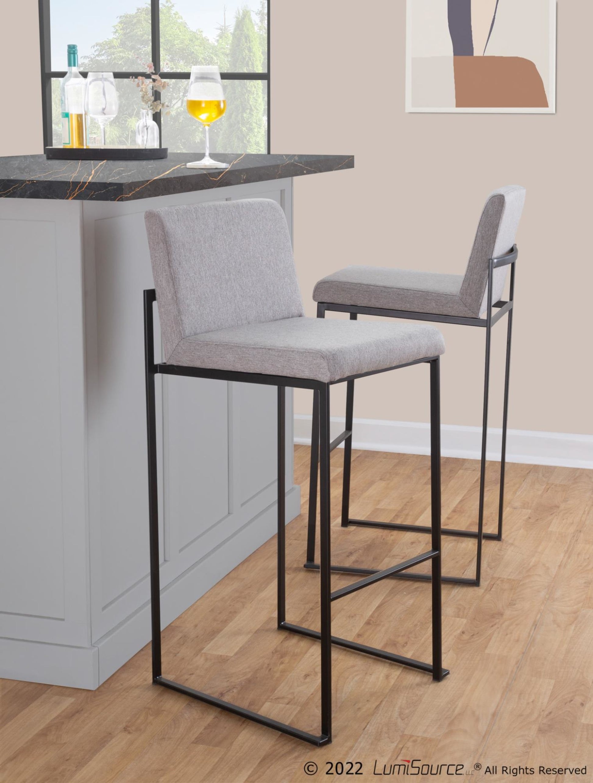 Fuji High Back 30" Fixed-Height Barstool - Set of 3 By LumiSource - B30-FUJIHBFB BKBG3 | Bar Stools | Modishstore - 9