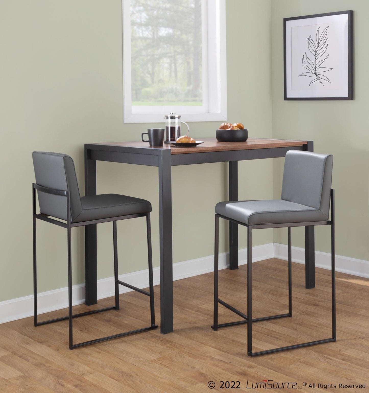 Fuji High Back 26" Fixed-Height Counter Stool - Set of 3 By LumiSource - B26-FUJIHBPU BKGY3 | Counter Stools | Modishstore