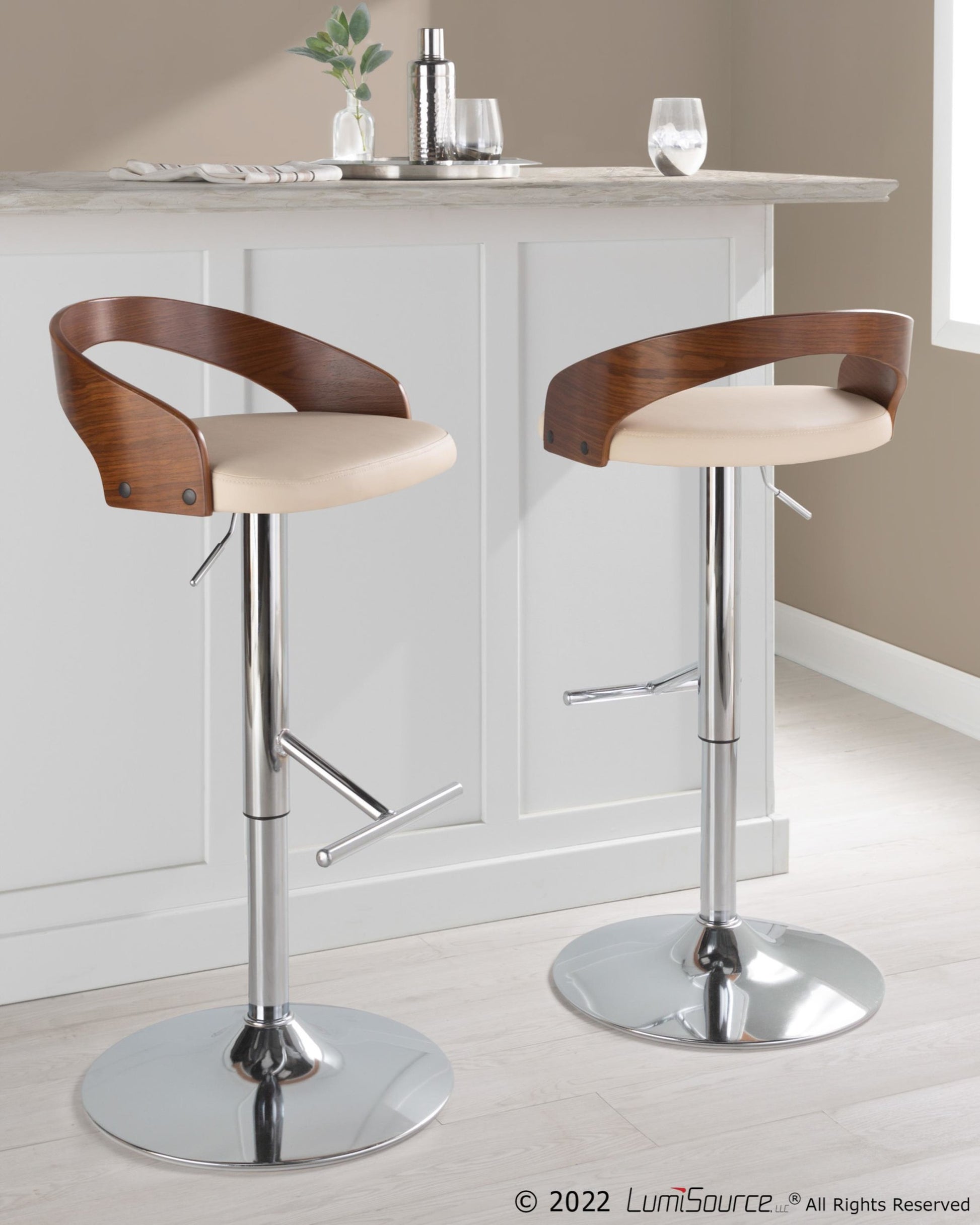 Grotto Adjustable Barstool - Set of 2 By LumiSource - BS-GROTTOPU-STRT2 CHRCHW2 | Bar Stools | Modishstore - 18