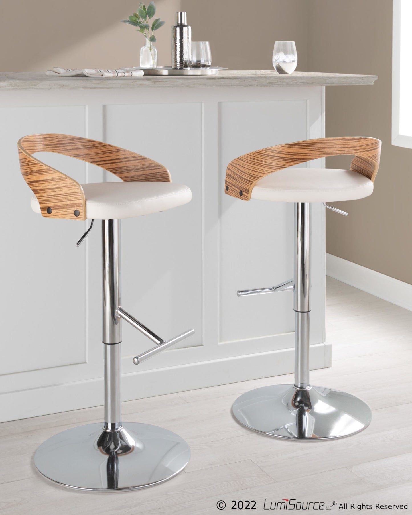 Grotto Adjustable Barstool - Set of 2 By LumiSource - BS-GROTTOPU-STRT2 CHRCHW2 | Bar Stools | Modishstore - 27