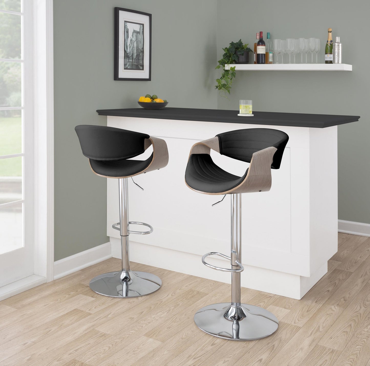 Symphony Adjustable Barstool - Set of 2 Black By LumiSource | Bar Stools | Modishstore