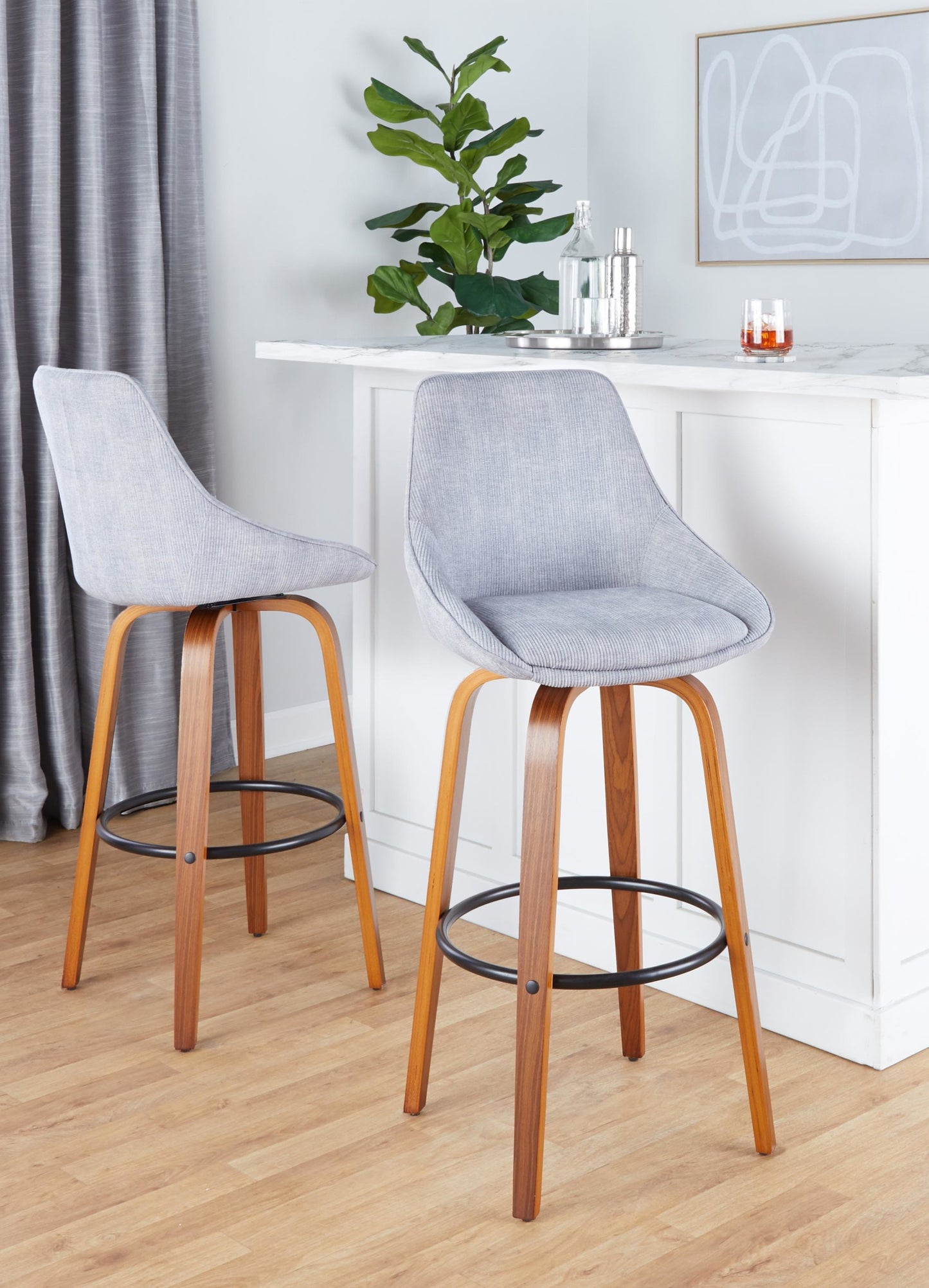 Diana 30" Fixed-Height Barstool - Set of 2 By LumiSource - B30-DIANACOR-GRTZQ2 WLGY2 | Bar Stools | Modishstore - 2