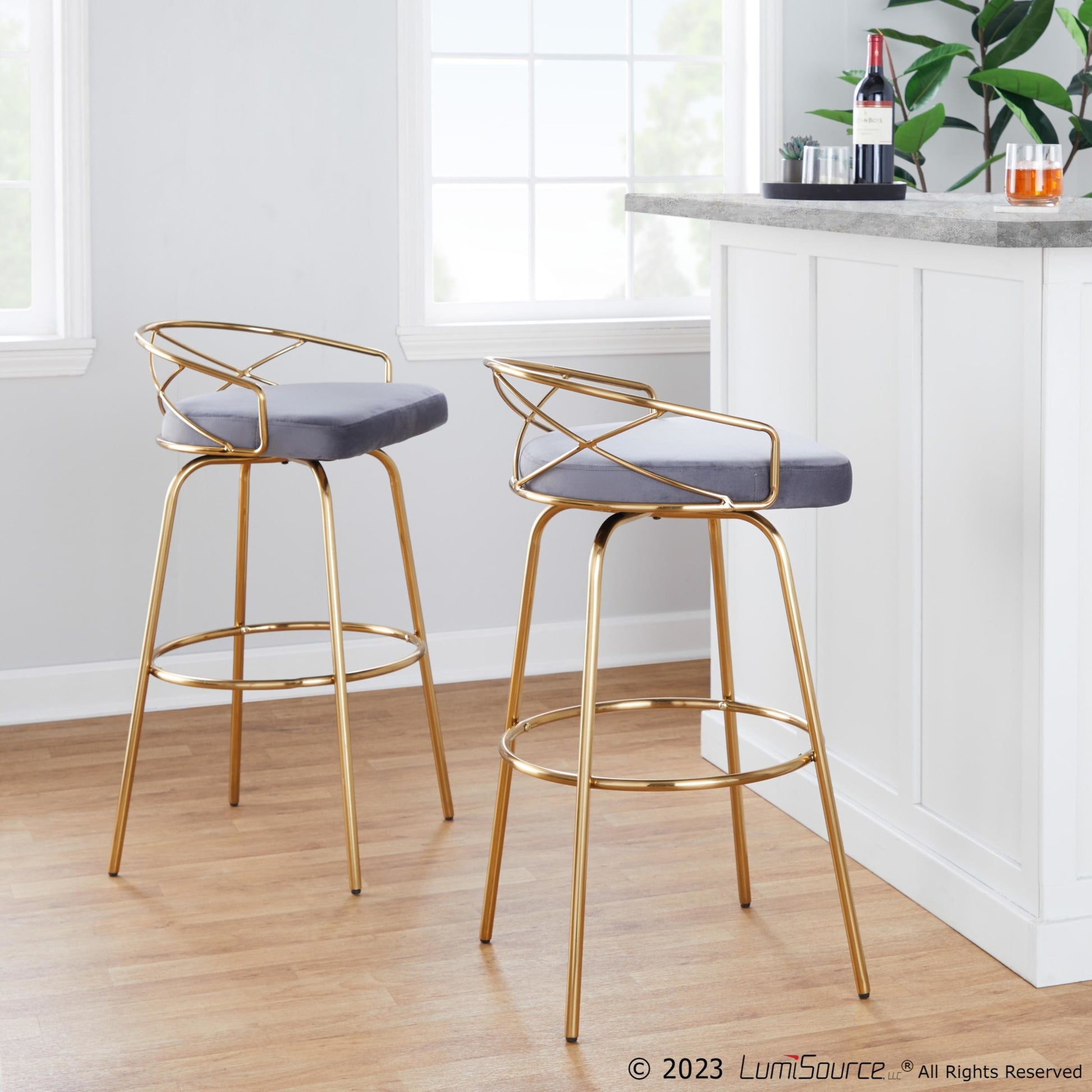 Charlotte Glam 30" Fixed-Height Barstool - Set of 2 By LumiSource - B30-CHARLOTGLAMV-CLARG2 AUCR2 | Bar Stools | Modishstore - 10