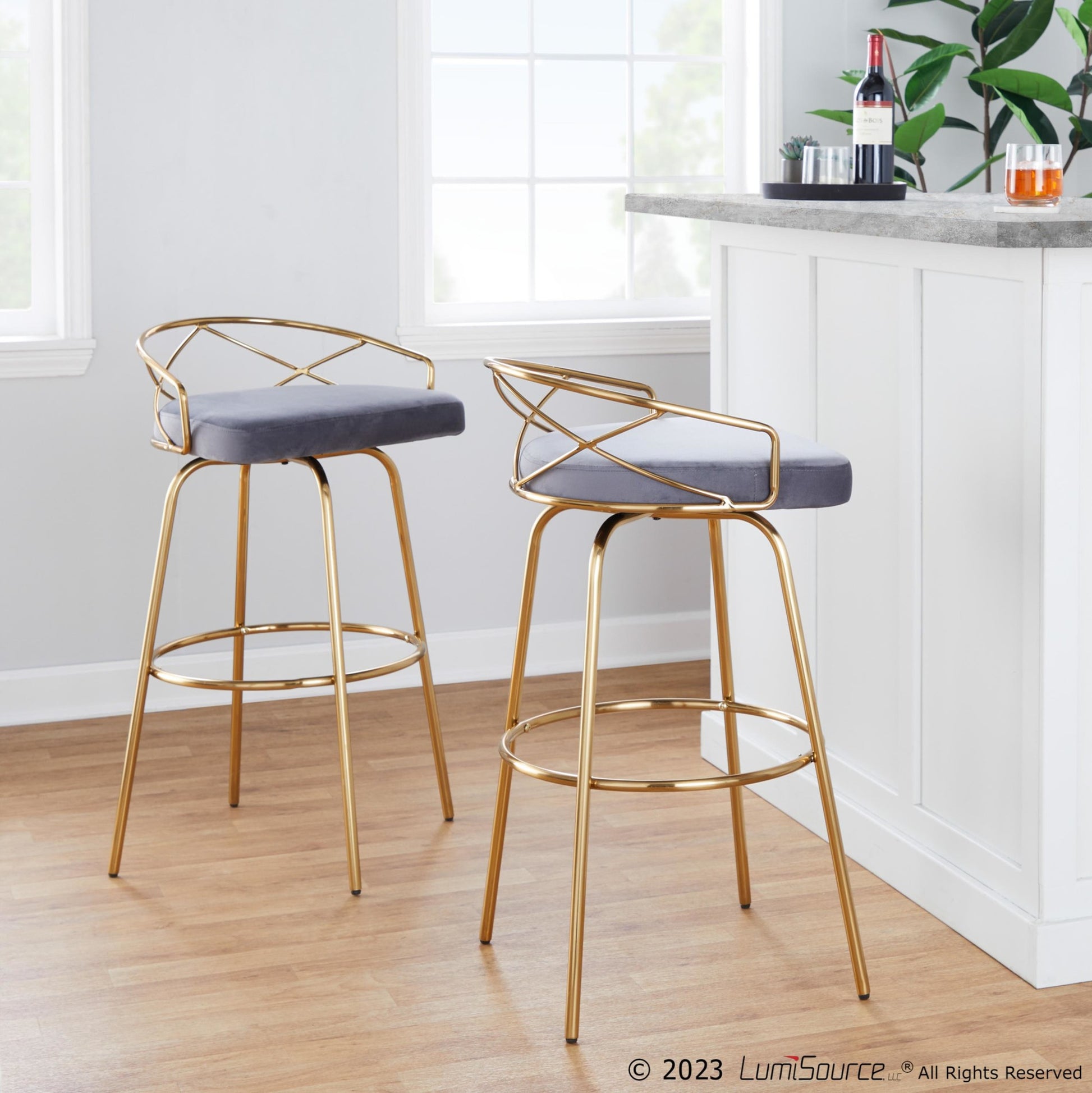 Charlotte Glam 30" Fixed-Height Barstool - Set of 2 By LumiSource - B30-CHARLOTGLAMV-CLARG2 AUCR2 | Bar Stools | Modishstore - 11